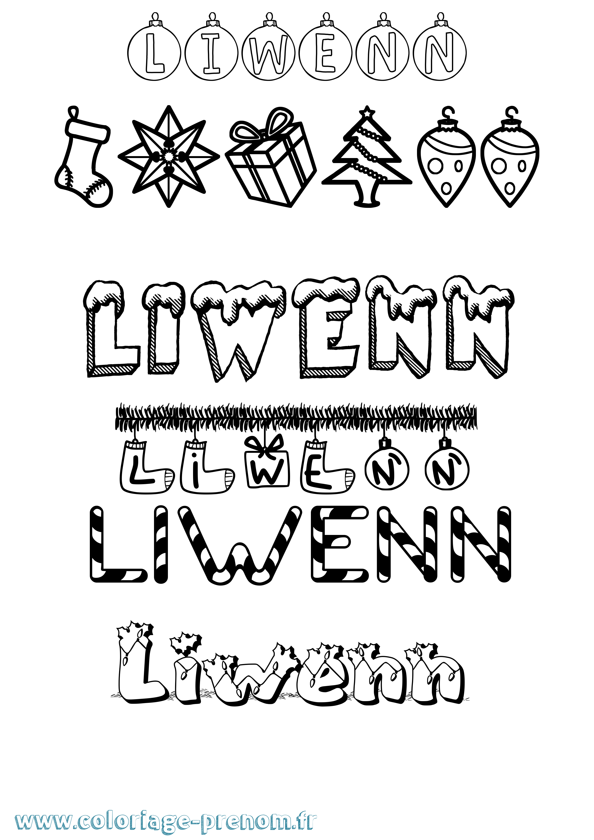 Coloriage Liwenn Noël Coloriage prénom Liwenn Noël