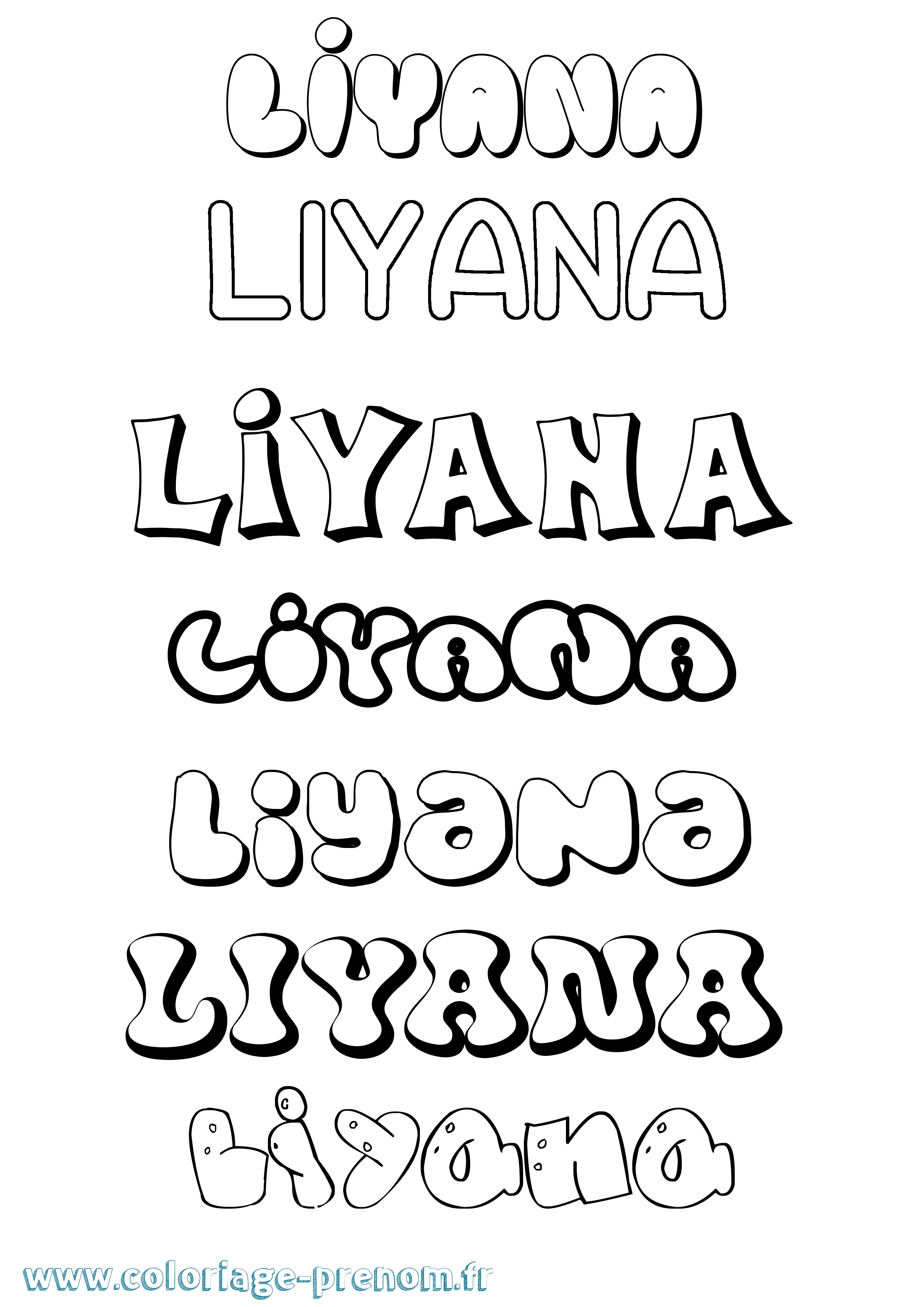 Coloriage Liyana Bubble Coloriage prénom Liyana Bubble