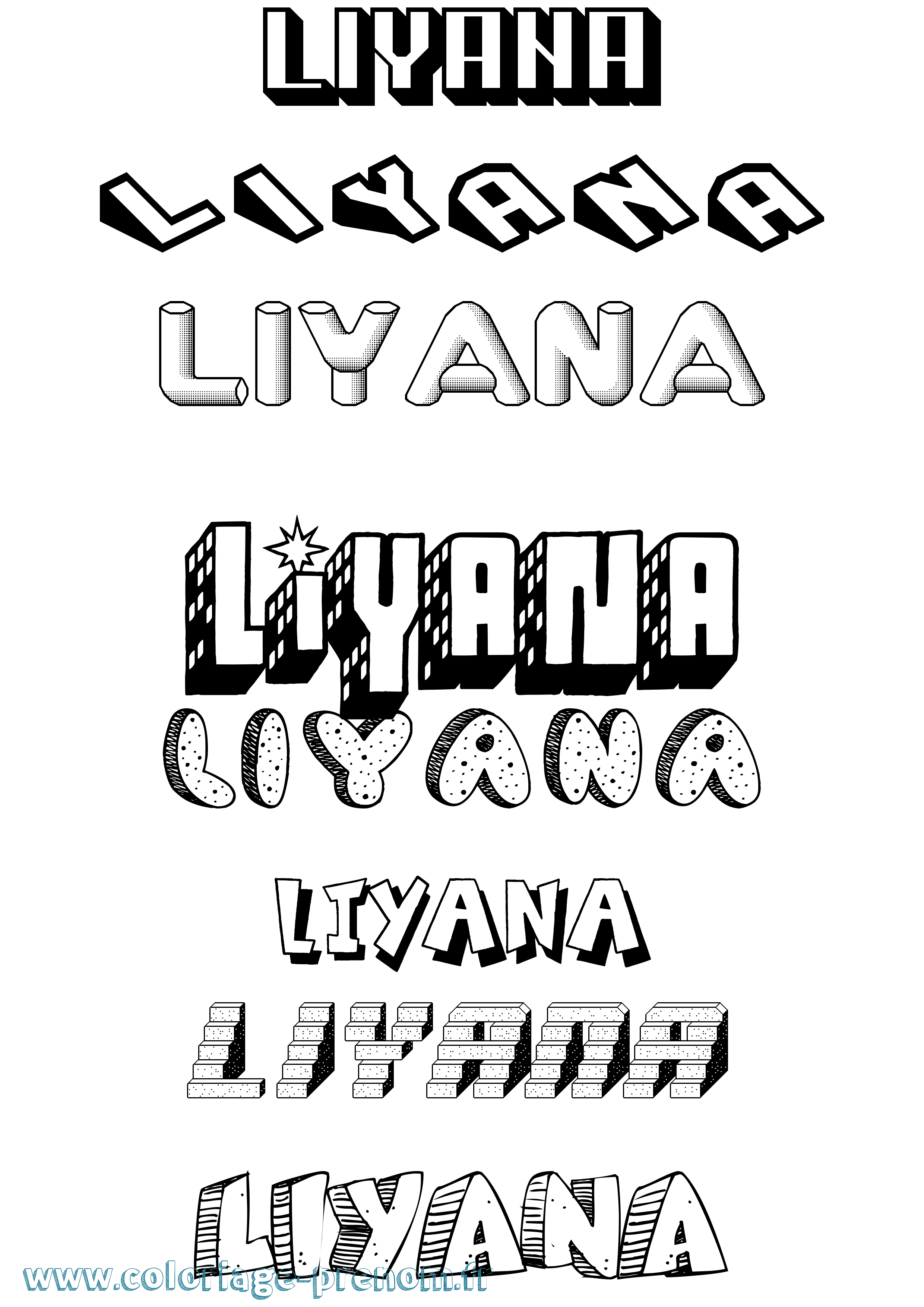Coloriage Liyana Effet 3D Coloriage prénom Liyana Effet 3D