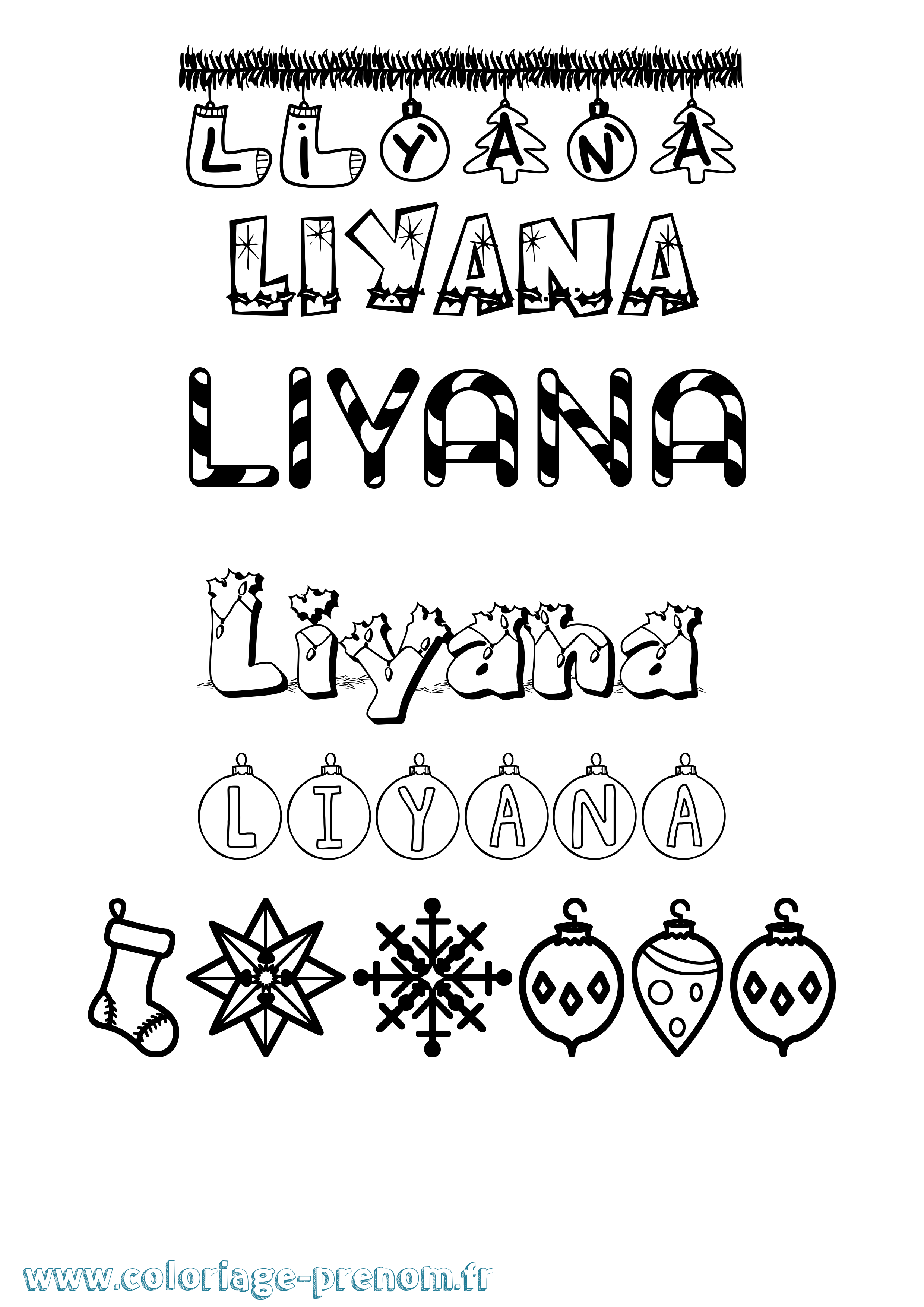 Coloriage Liyana Noël Coloriage prénom Liyana Noël