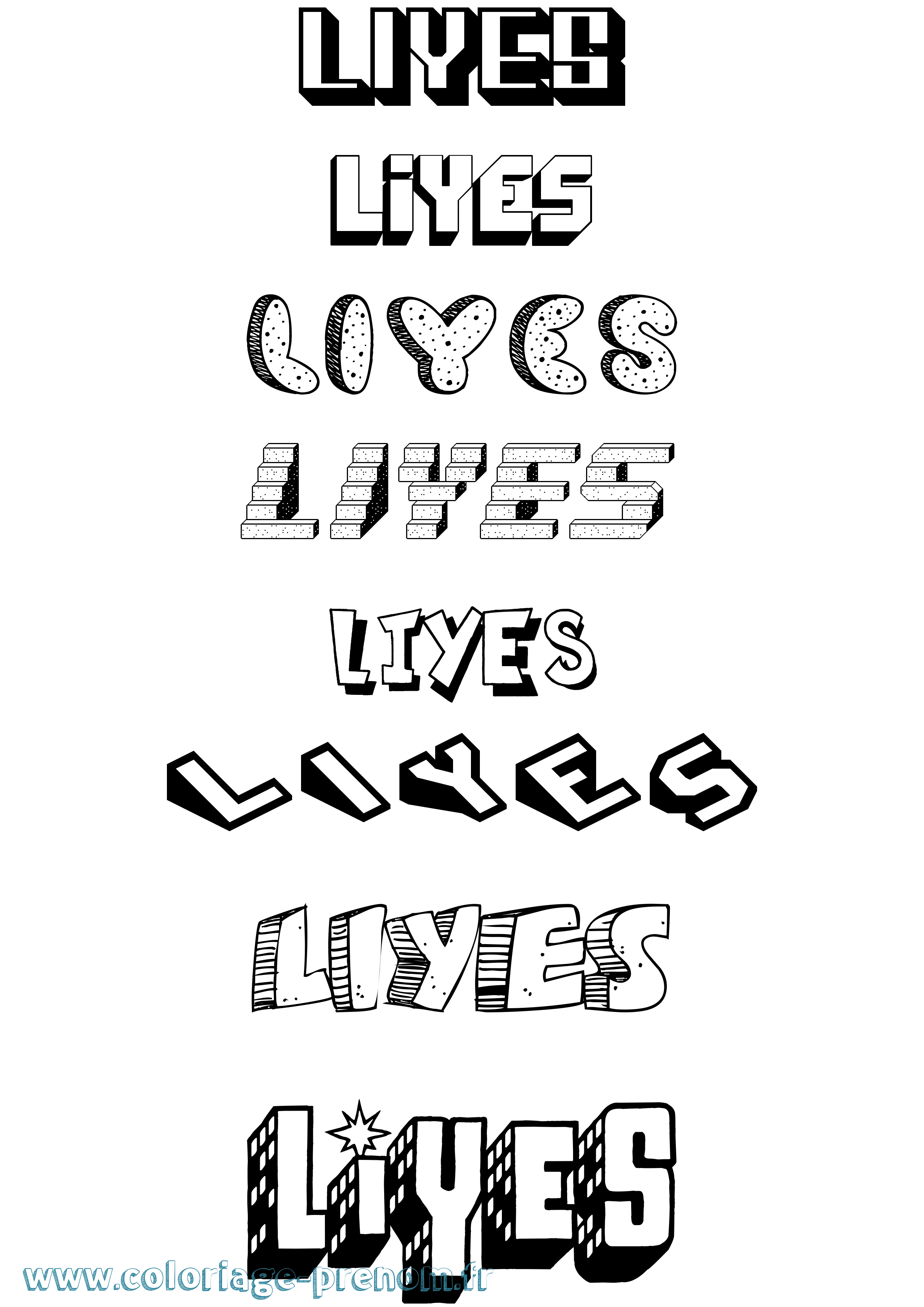 Coloriage Liyes Effet 3D Coloriage prénom Liyes Effet 3D