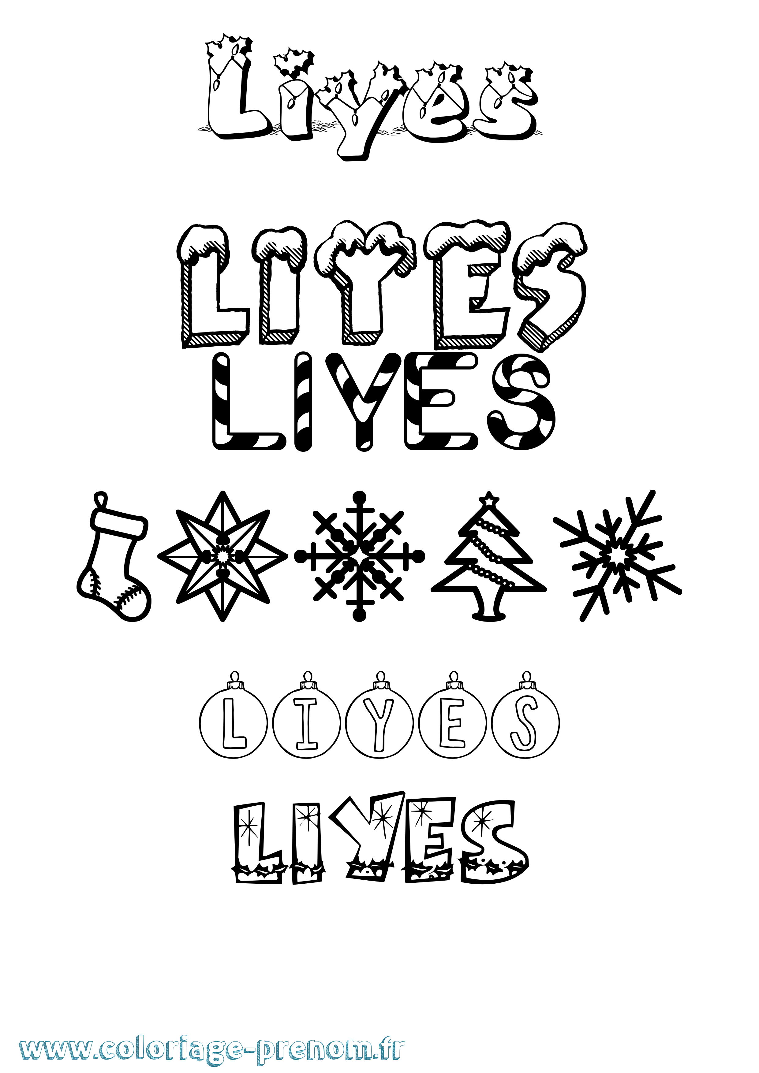 Coloriage Liyes Noël Coloriage prénom Liyes Noël