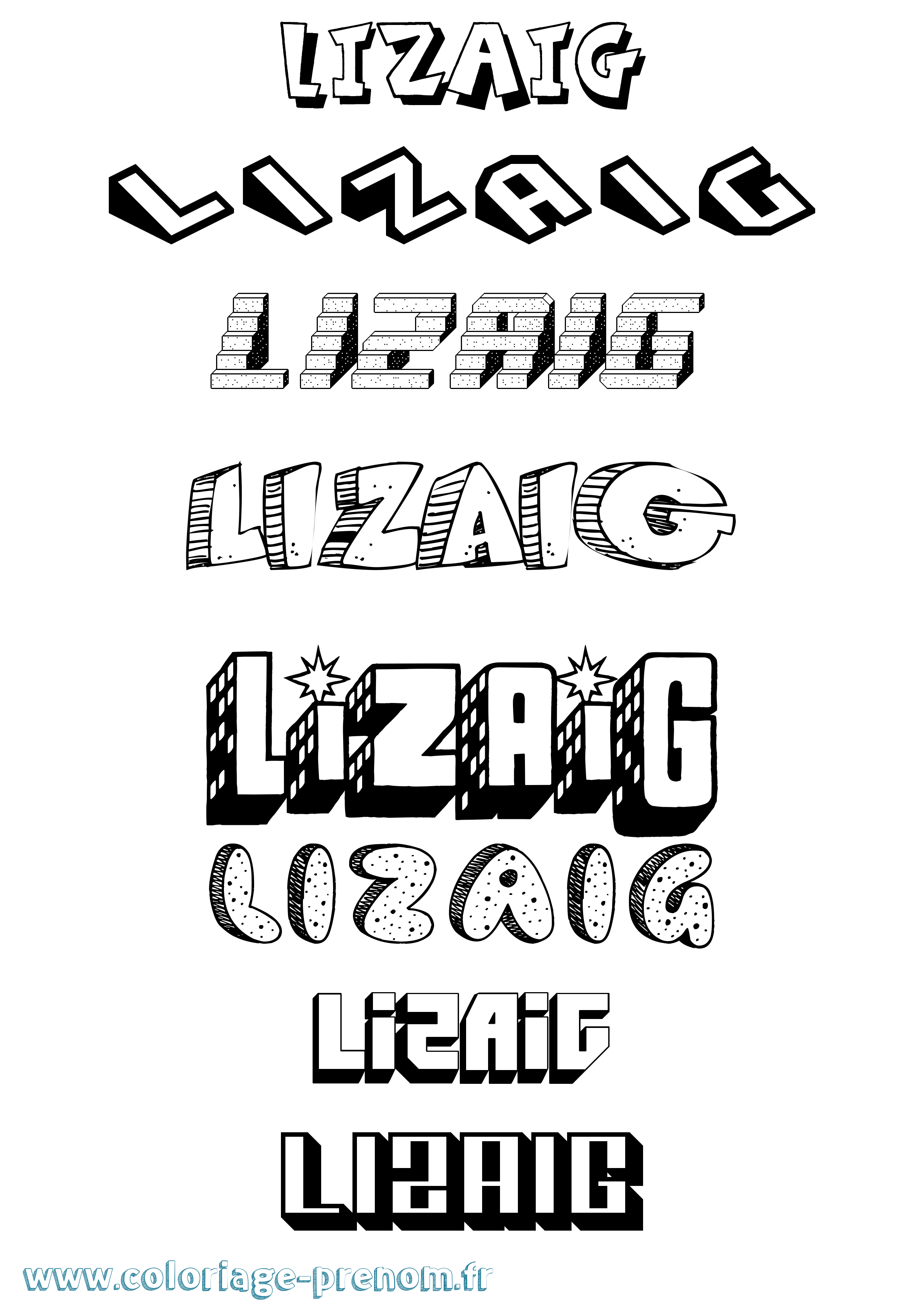 Coloriage Lizaig Effet 3D Coloriage prénom Lizaig Effet 3D