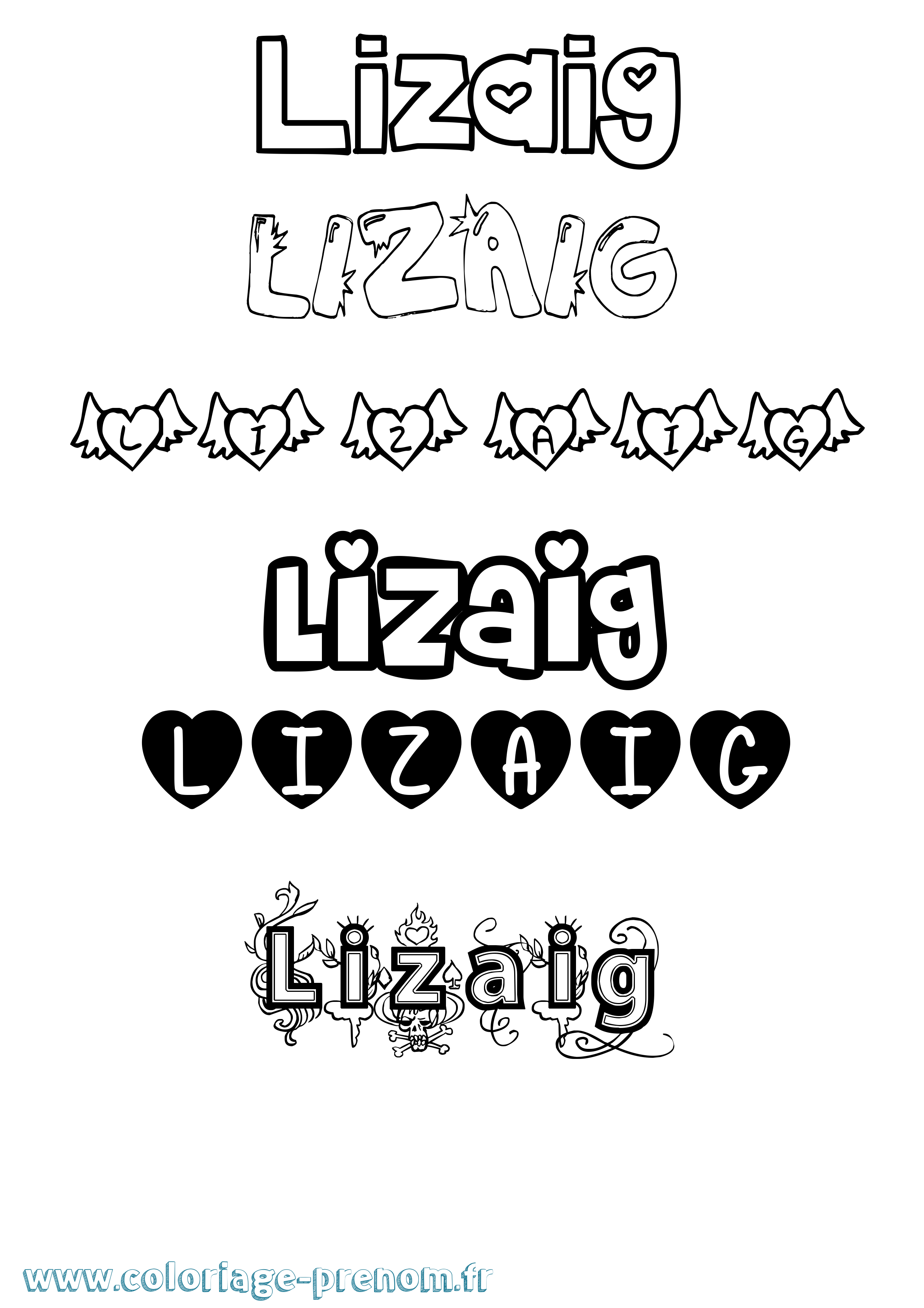 Coloriage Lizaig Girly Coloriage prénom Lizaig Girly