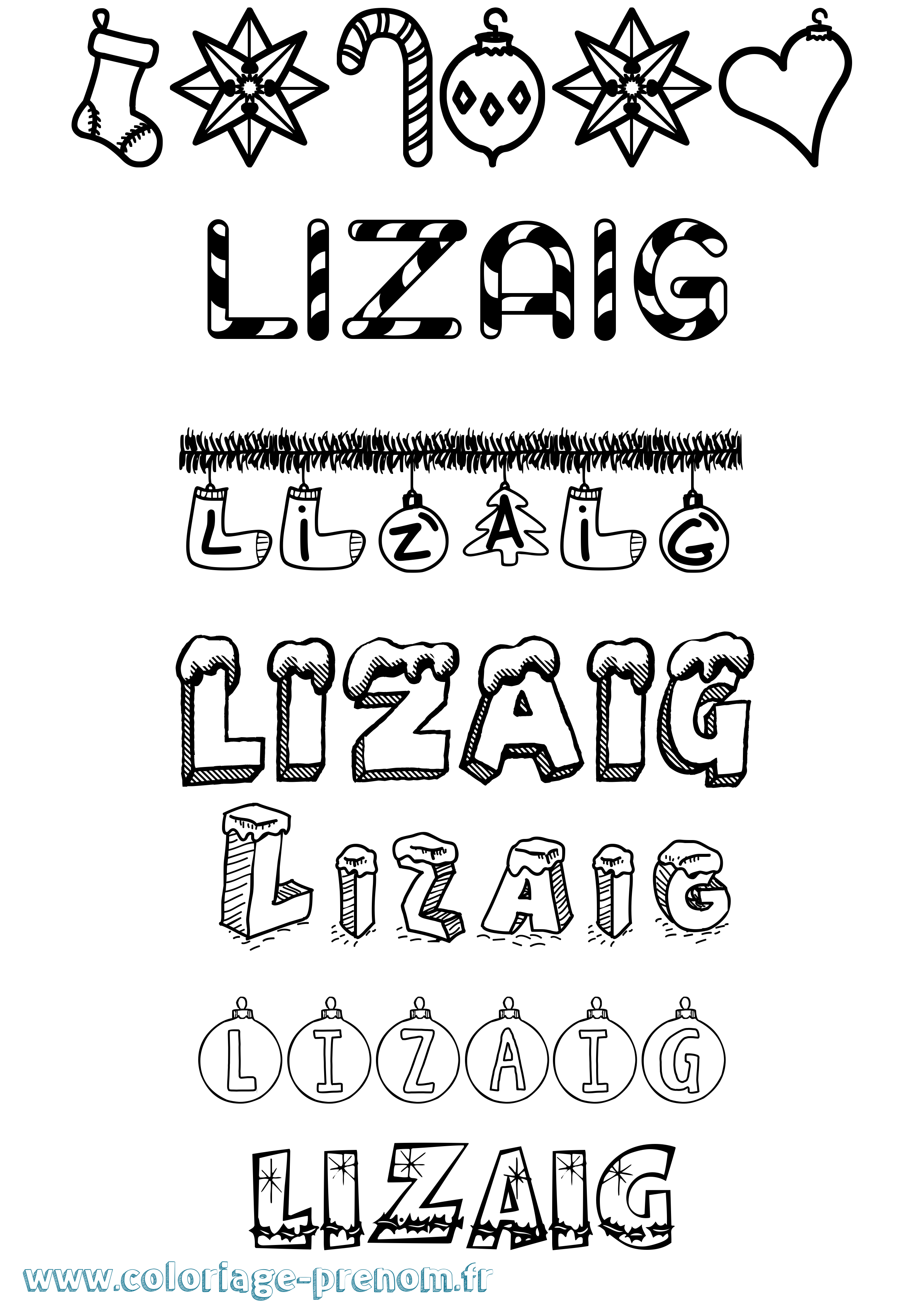 Coloriage Lizaig Noël Coloriage prénom Lizaig Noël