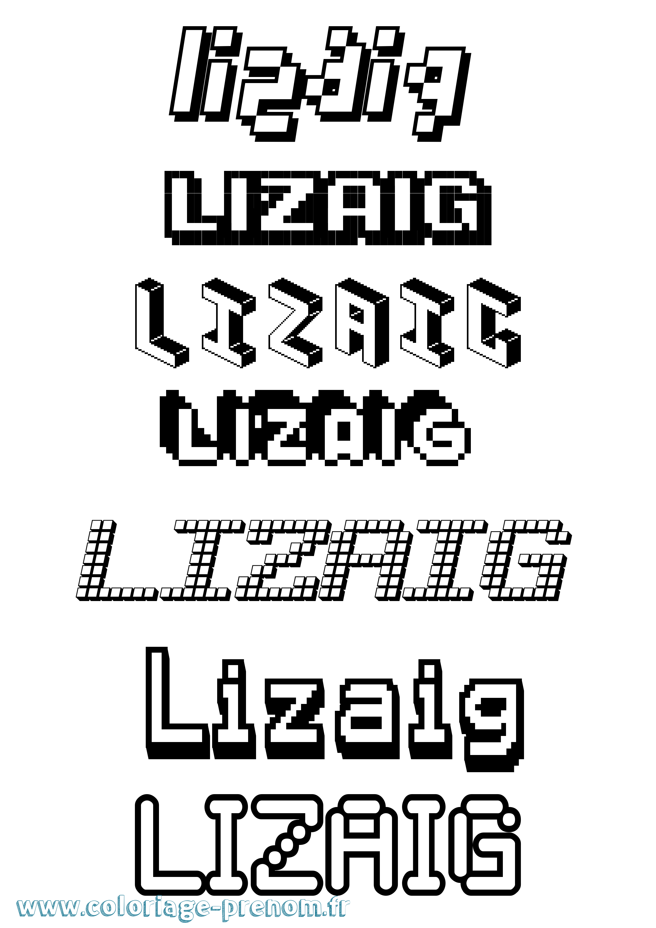 Coloriage Lizaig Pixel Coloriage prénom Lizaig Pixel