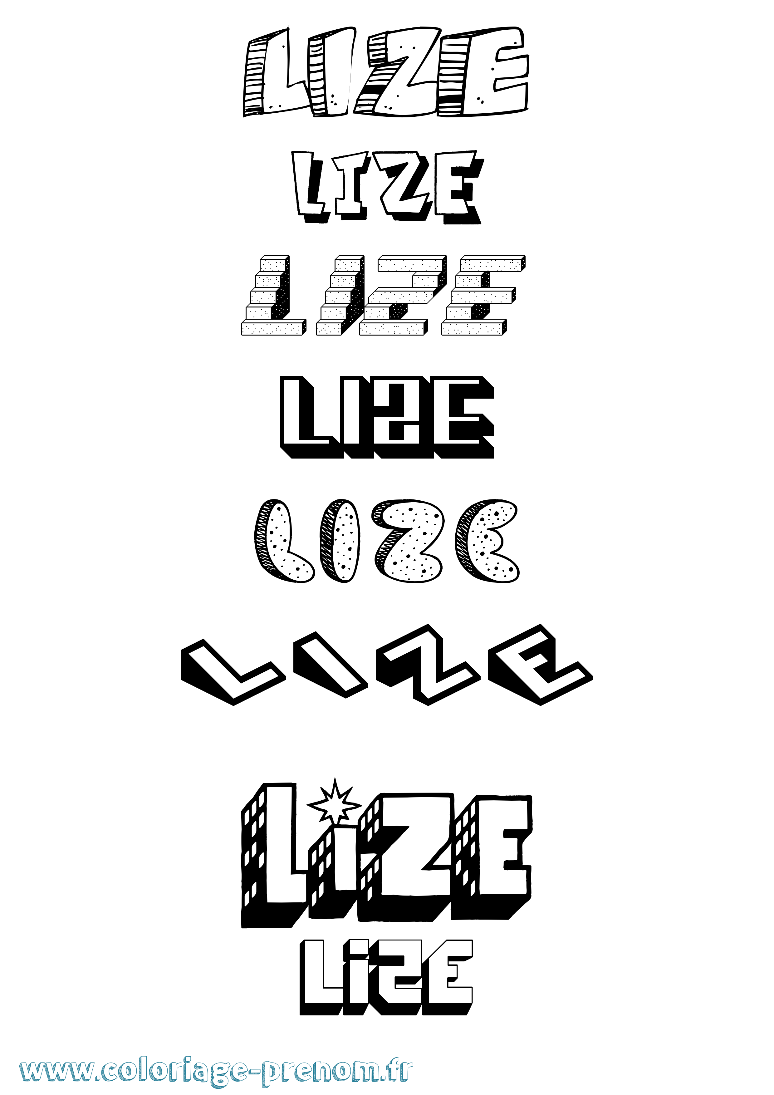 Coloriage Lize Effet 3D Coloriage prénom Lize Effet 3D