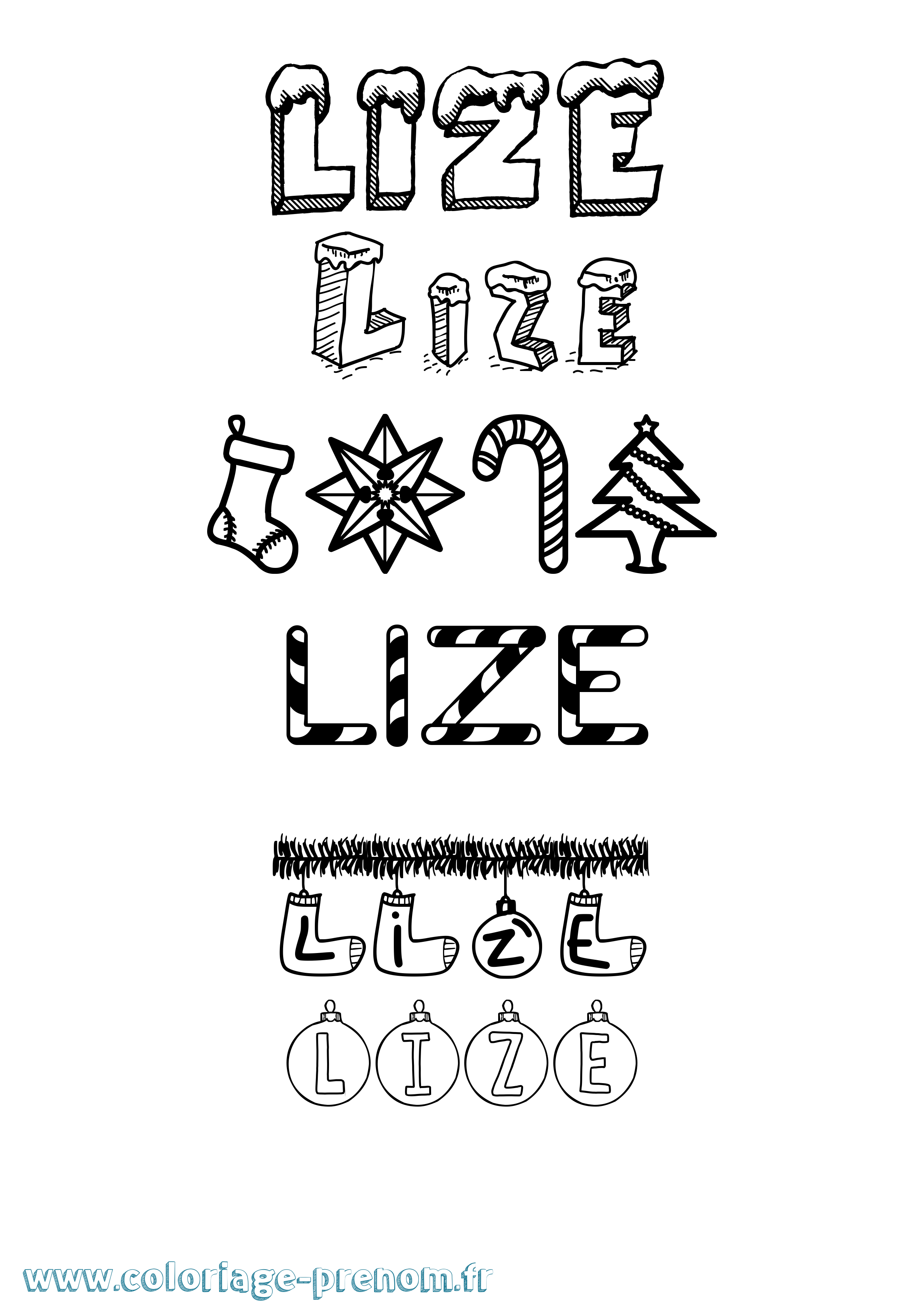 Coloriage Lize Noël Coloriage prénom Lize Noël