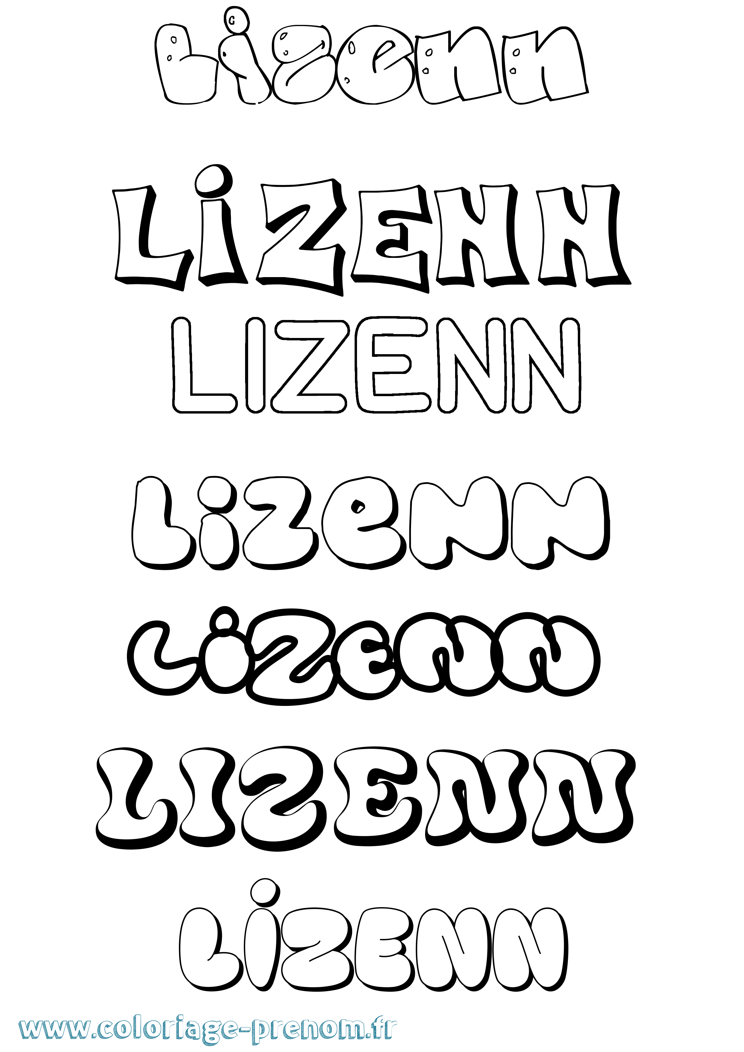 Coloriage Lizenn Bubble Coloriage prénom Lizenn Bubble