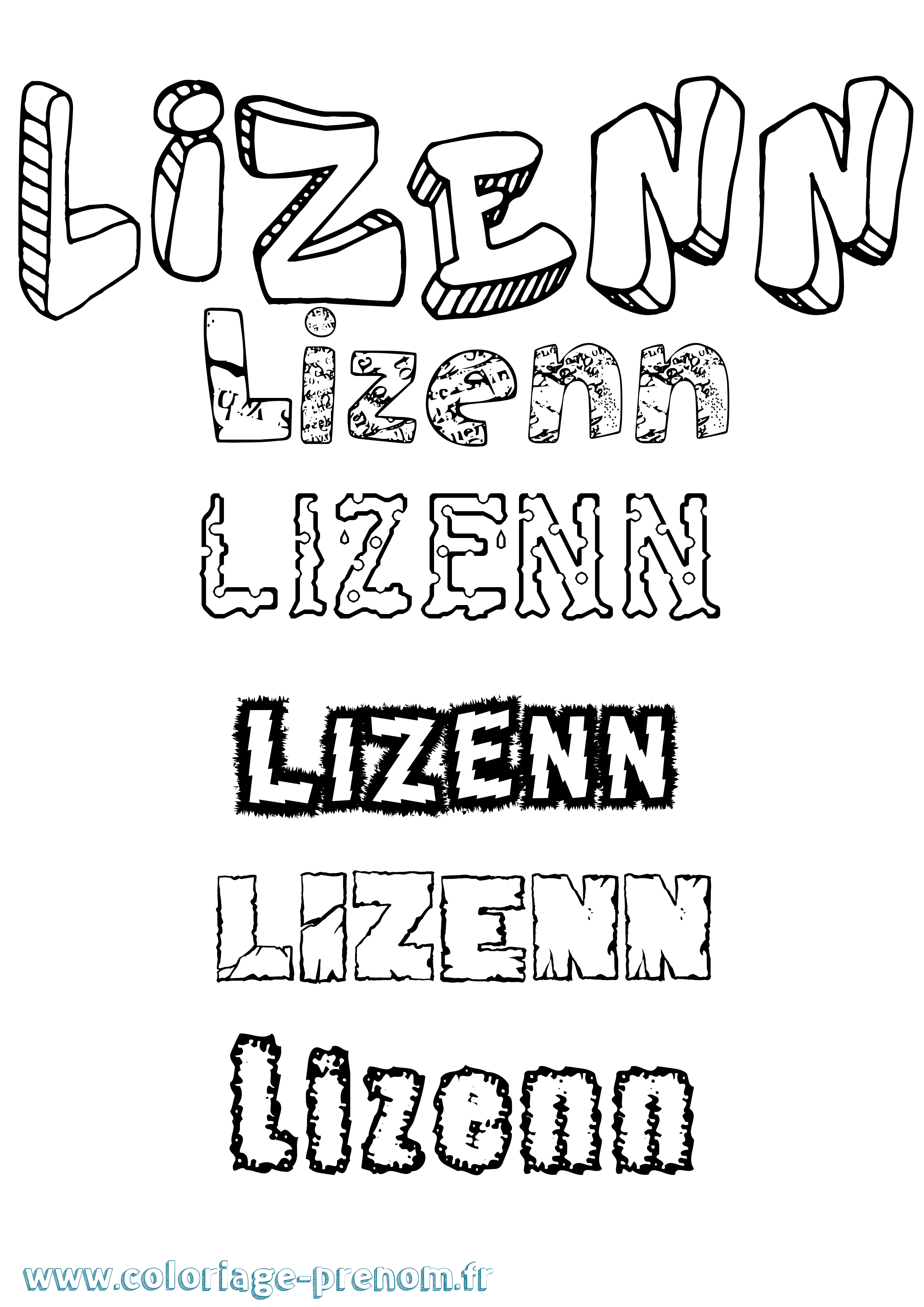 Coloriage Lizenn Destructuré Coloriage prénom Lizenn Destructuré