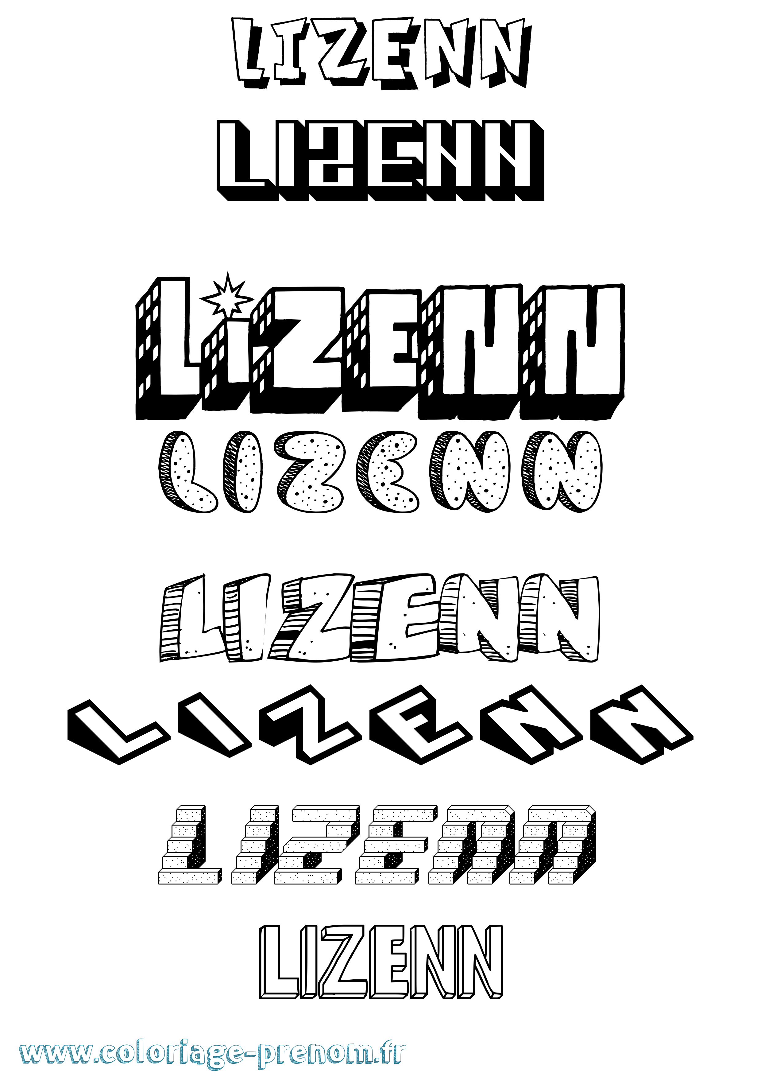 Coloriage Lizenn Effet 3D Coloriage prénom Lizenn Effet 3D