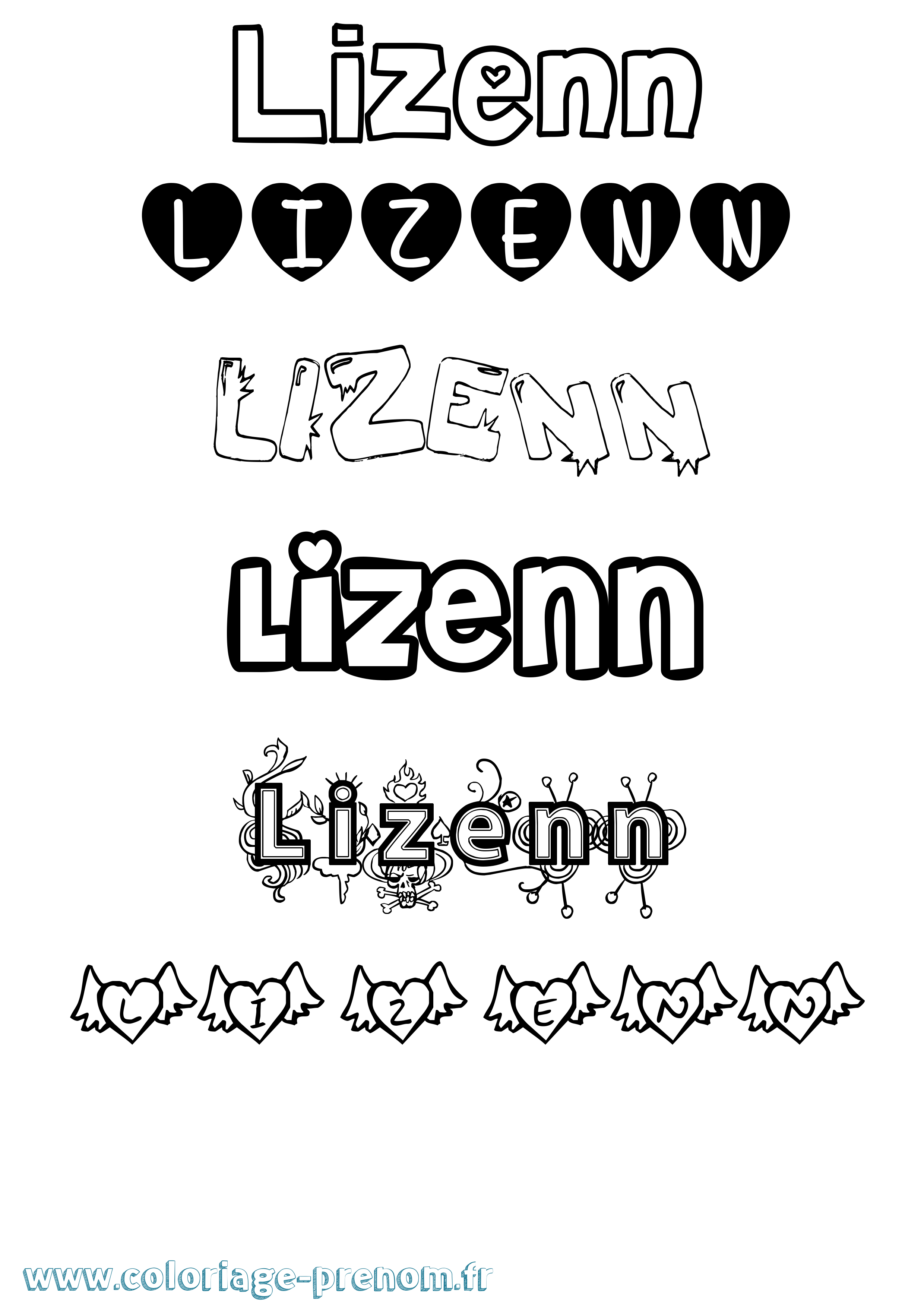 Coloriage Lizenn Girly Coloriage prénom Lizenn Girly