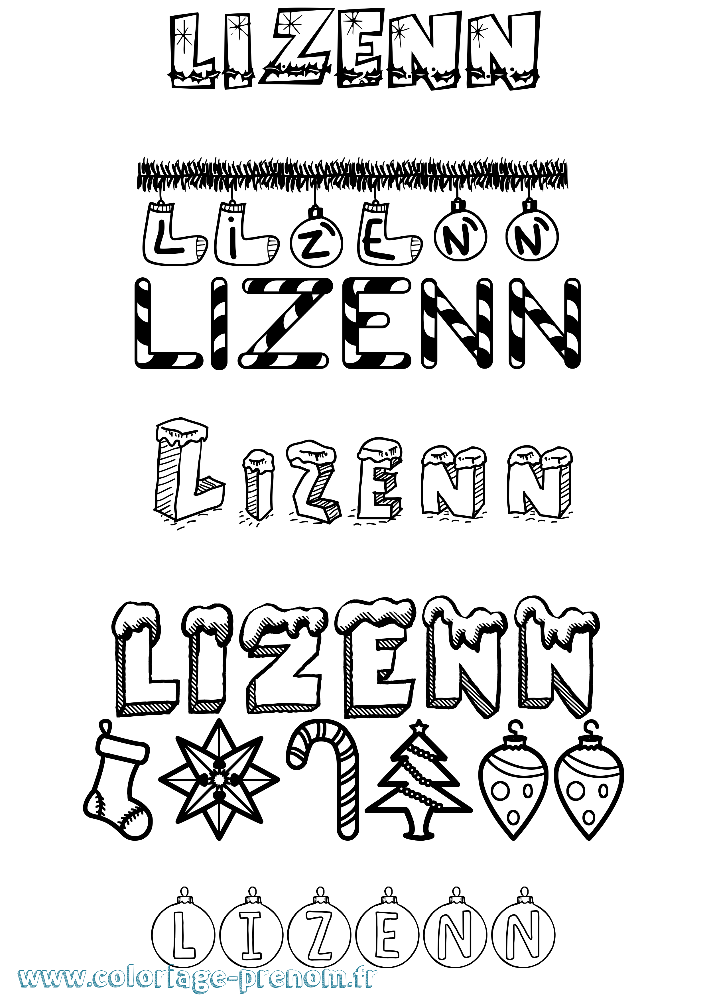 Coloriage Lizenn Noël Coloriage prénom Lizenn Noël
