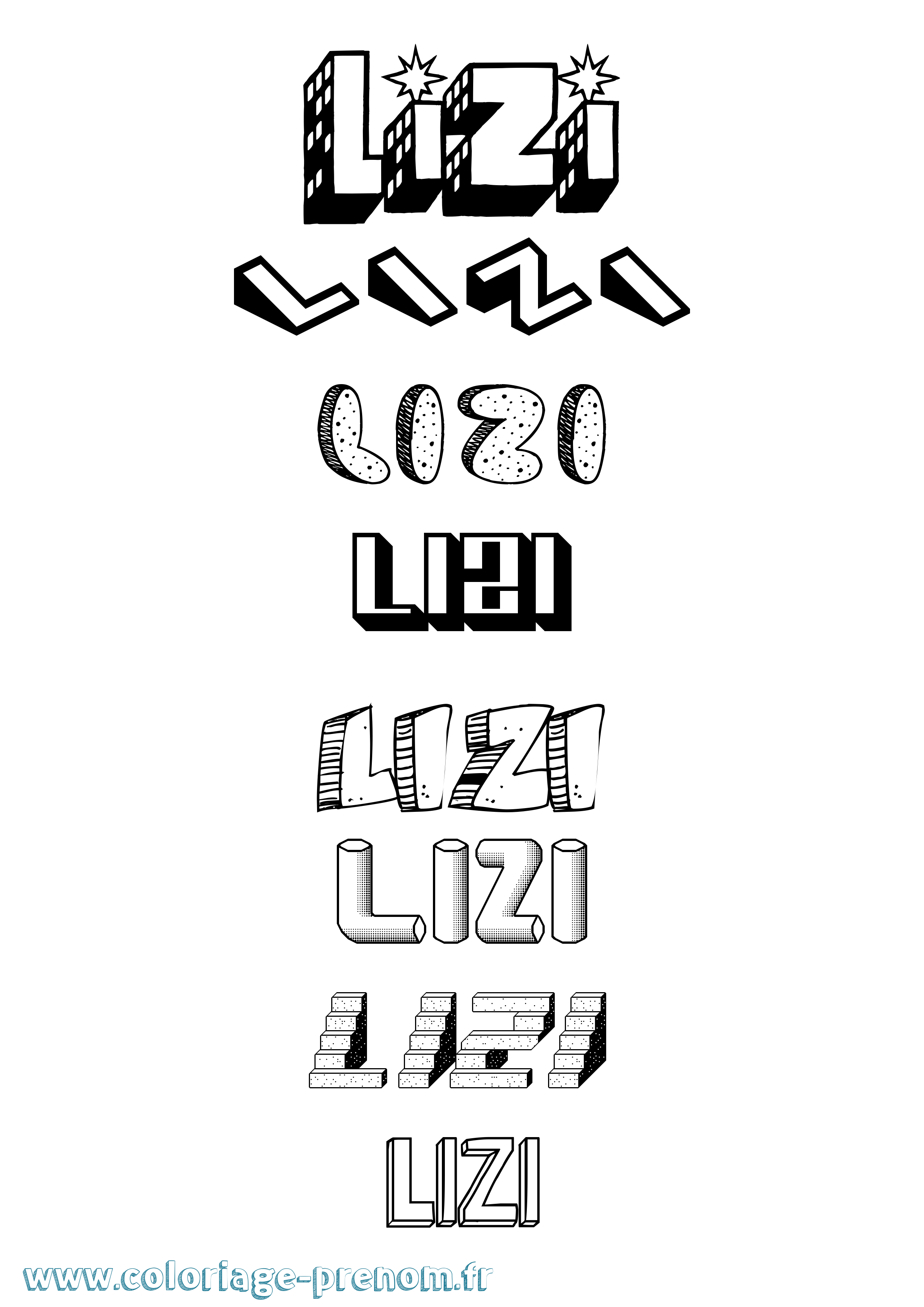 Coloriage Lizi Effet 3D Coloriage prénom Lizi Effet 3D