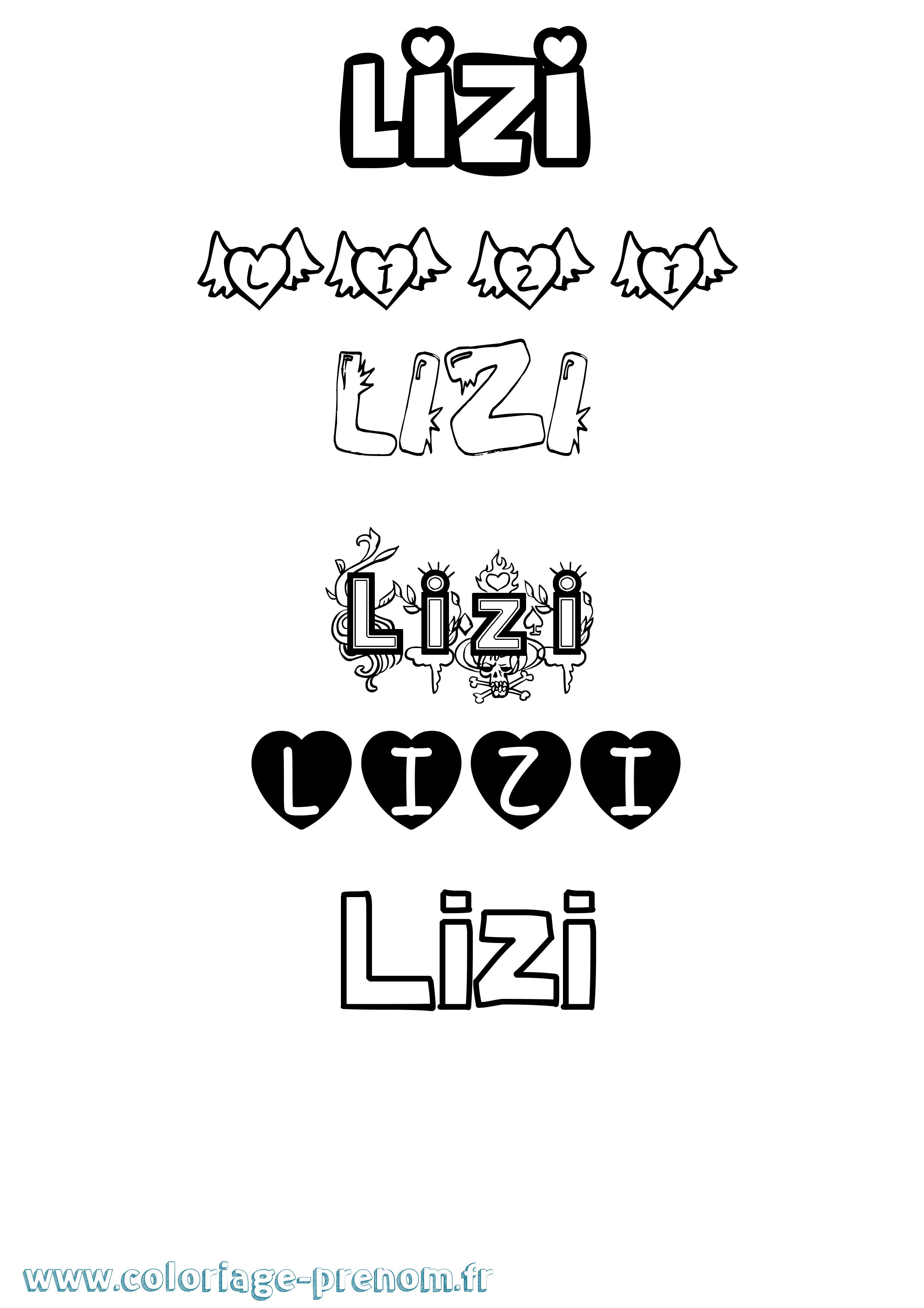 Coloriage Lizi Girly Coloriage prénom Lizi Girly