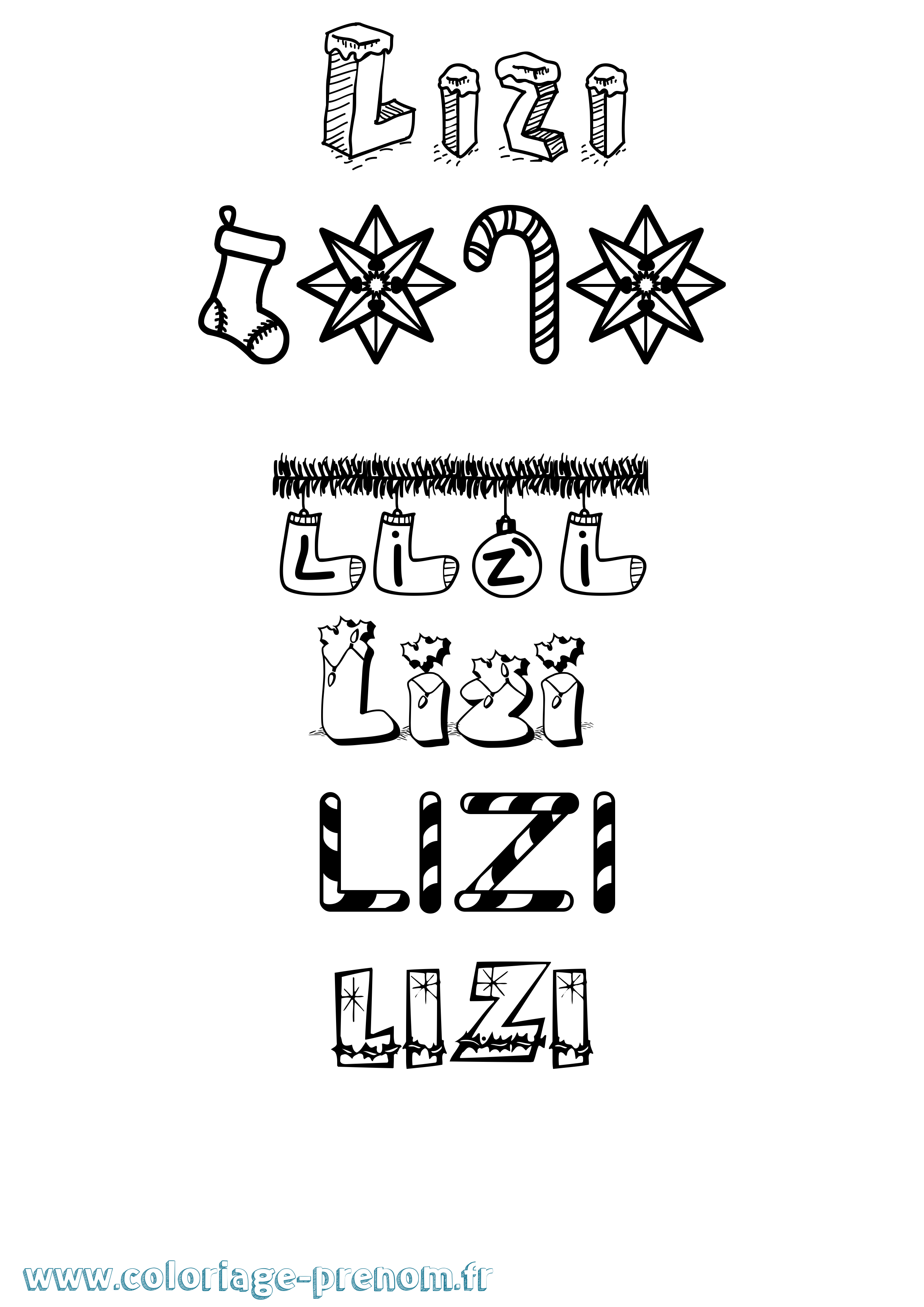 Coloriage Lizi Noël Coloriage prénom Lizi Noël