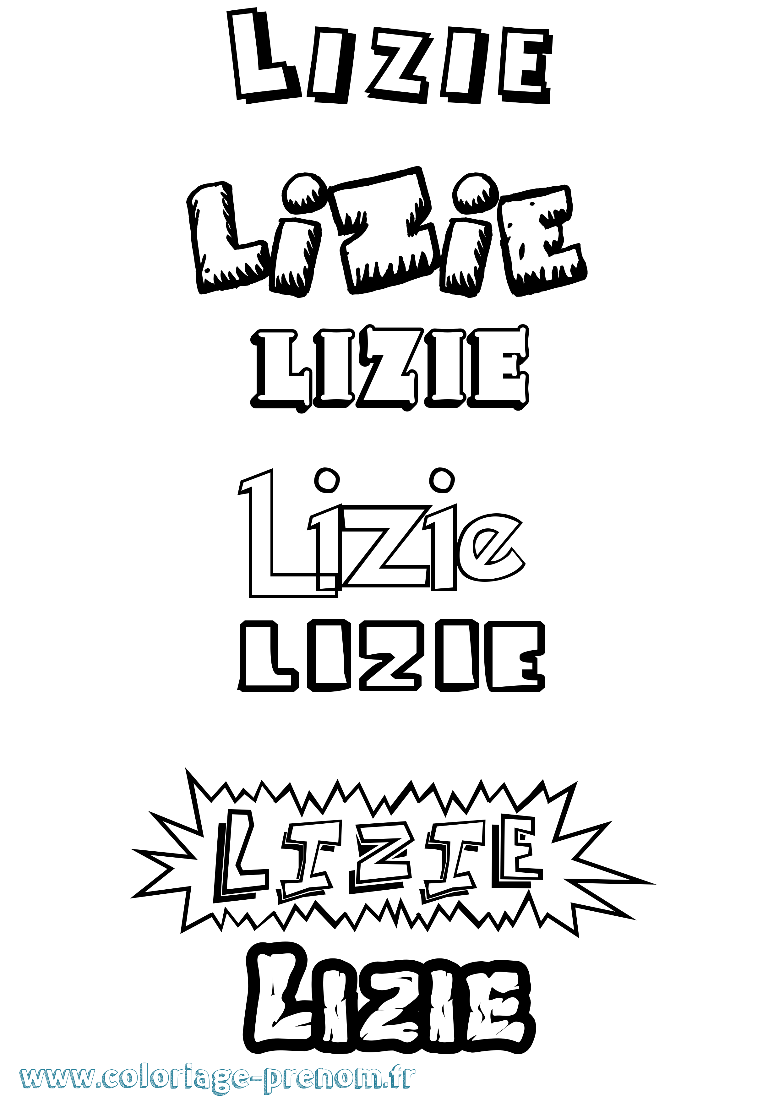 Coloriage Lizie Dessin Animé Coloriage prénom Lizie Dessin Animé