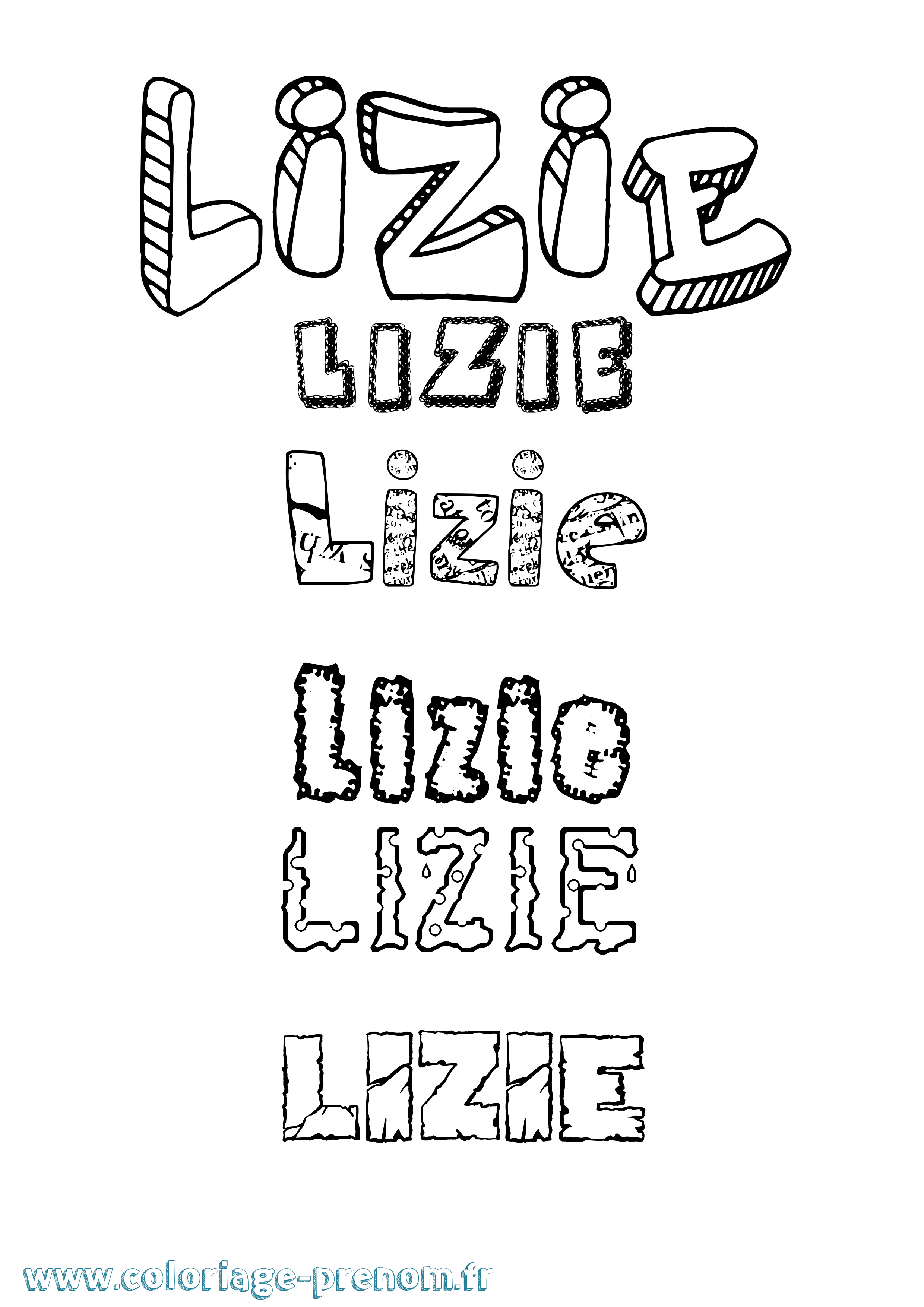 Coloriage Lizie Destructuré Coloriage prénom Lizie Destructuré