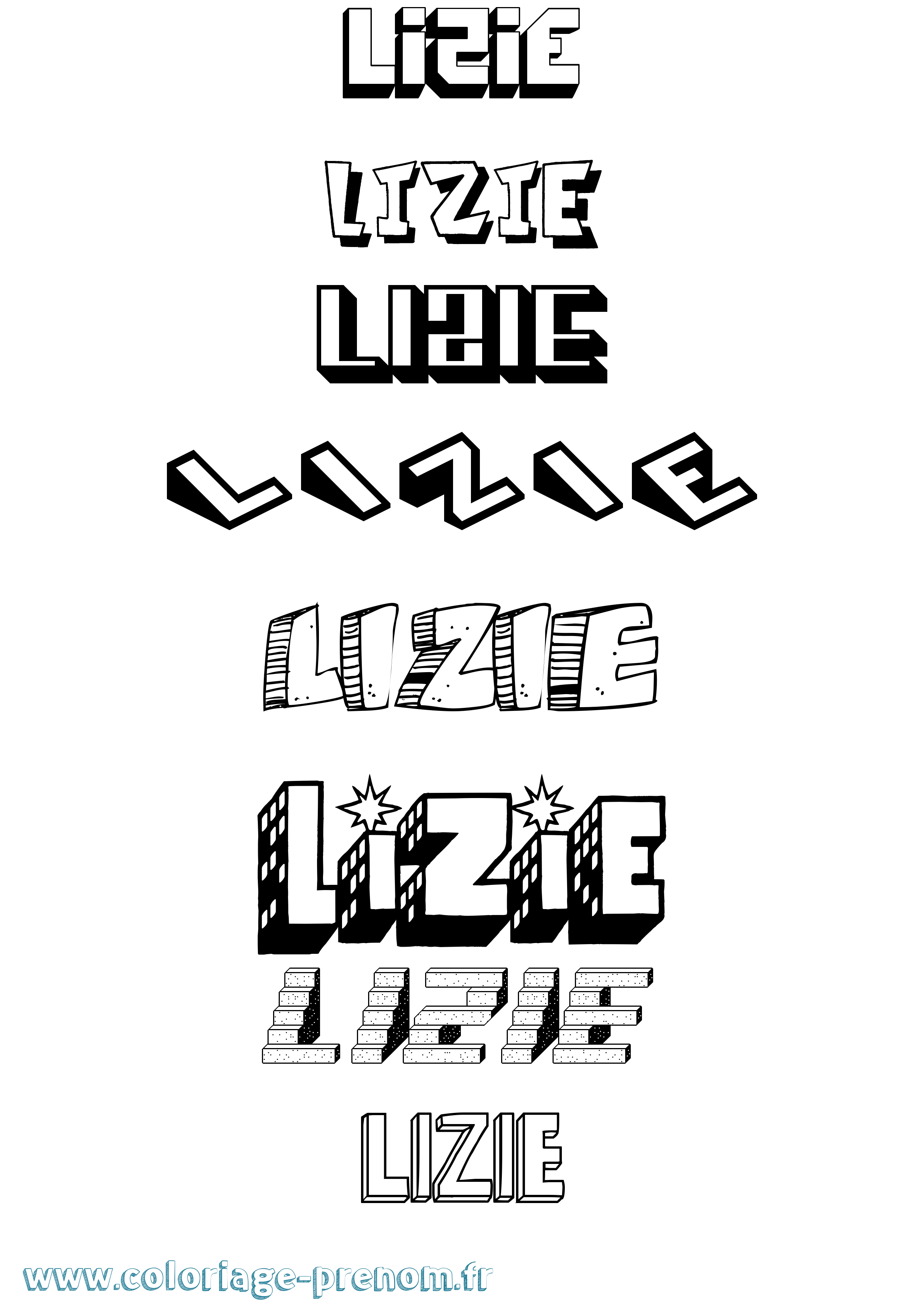 Coloriage Lizie Effet 3D Coloriage prénom Lizie Effet 3D