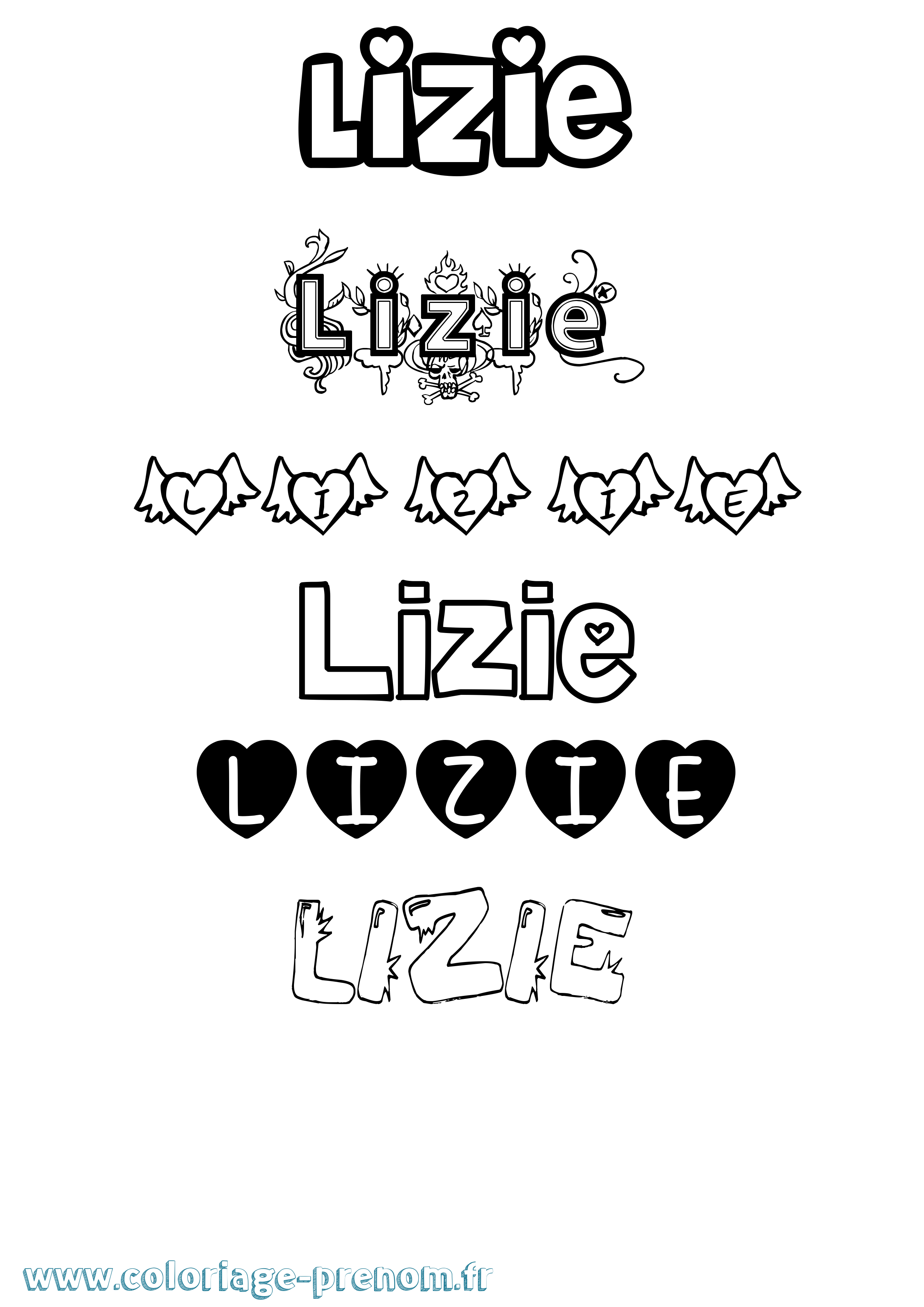 Coloriage Lizie Girly Coloriage prénom Lizie Girly