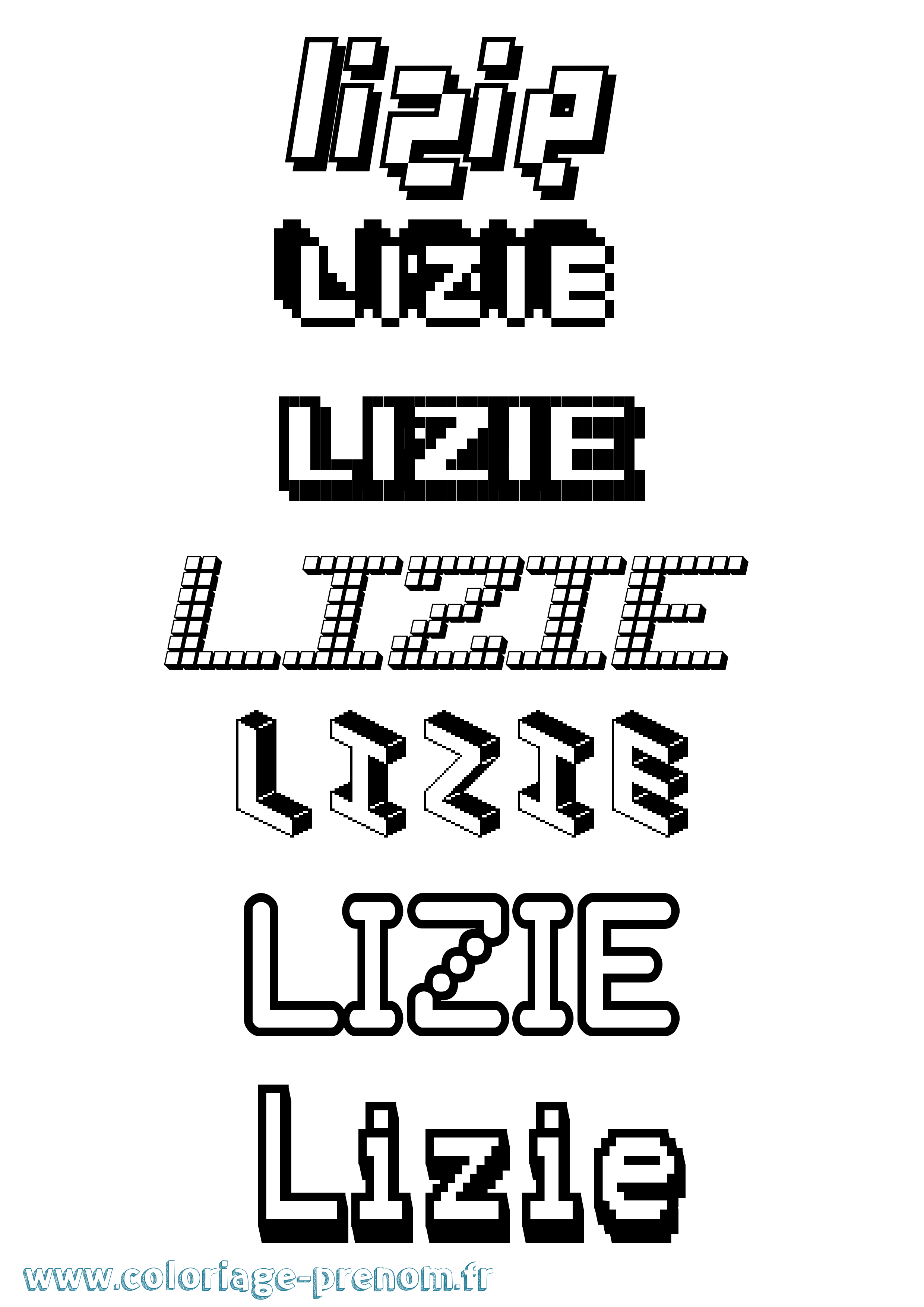 Coloriage Lizie Pixel Coloriage prénom Lizie Pixel