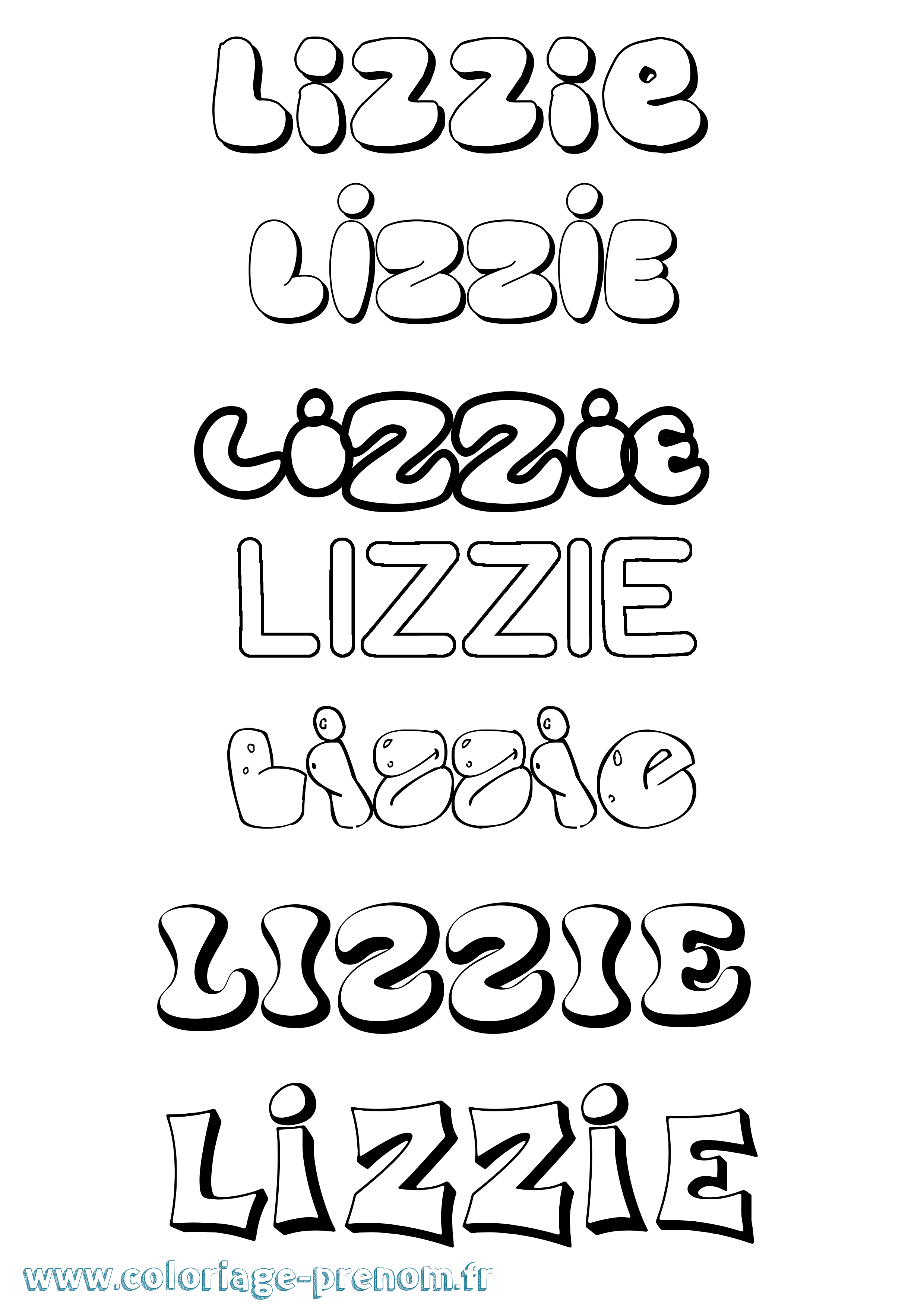 Coloriage Lizzie Bubble Coloriage prénom Lizzie Bubble