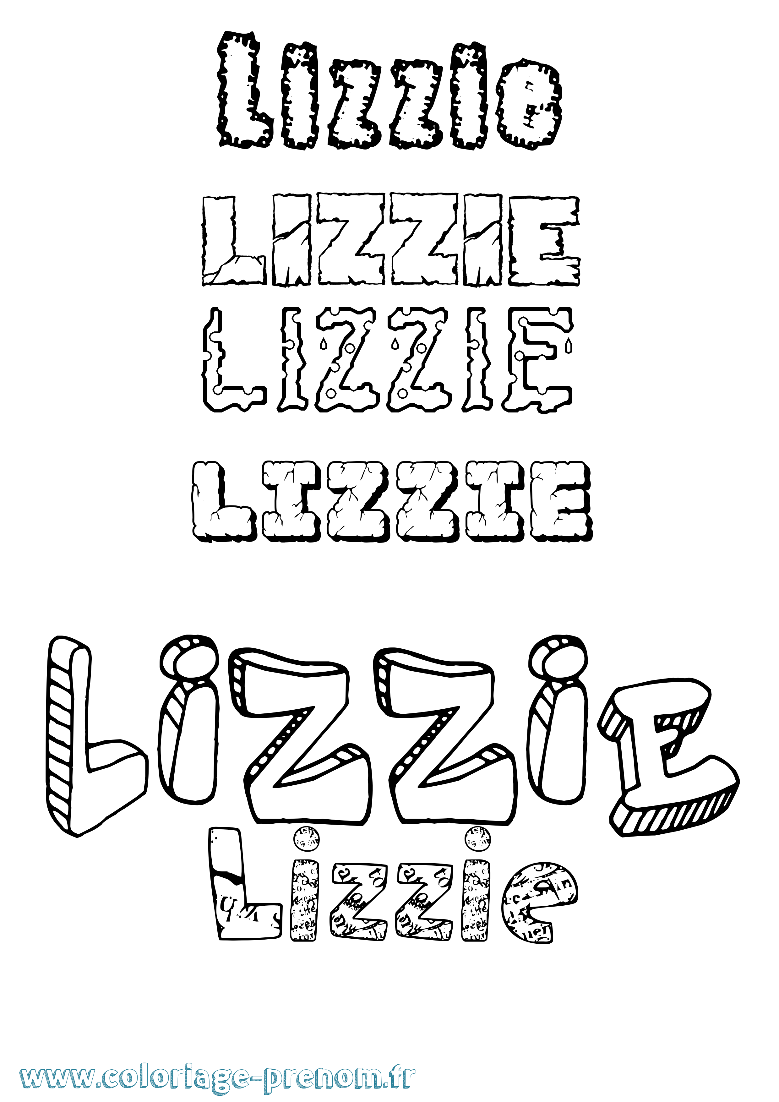 Coloriage Lizzie Destructuré Coloriage prénom Lizzie Destructuré
