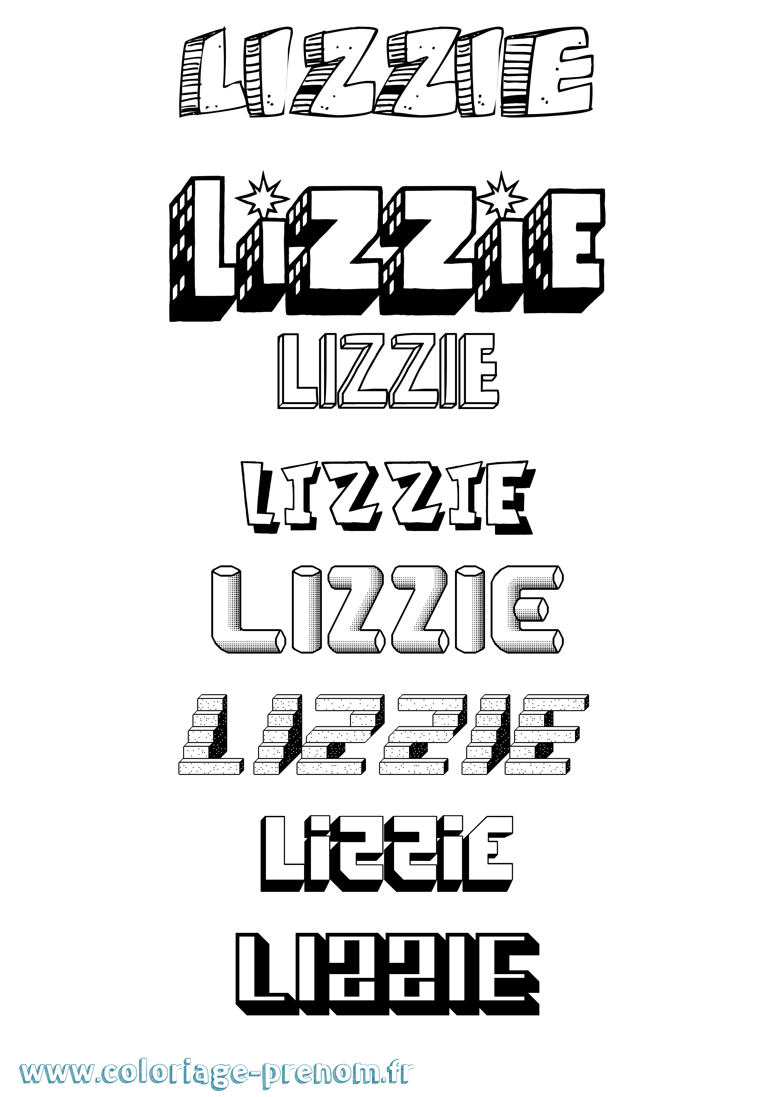Coloriage Lizzie Effet 3D Coloriage prénom Lizzie Effet 3D