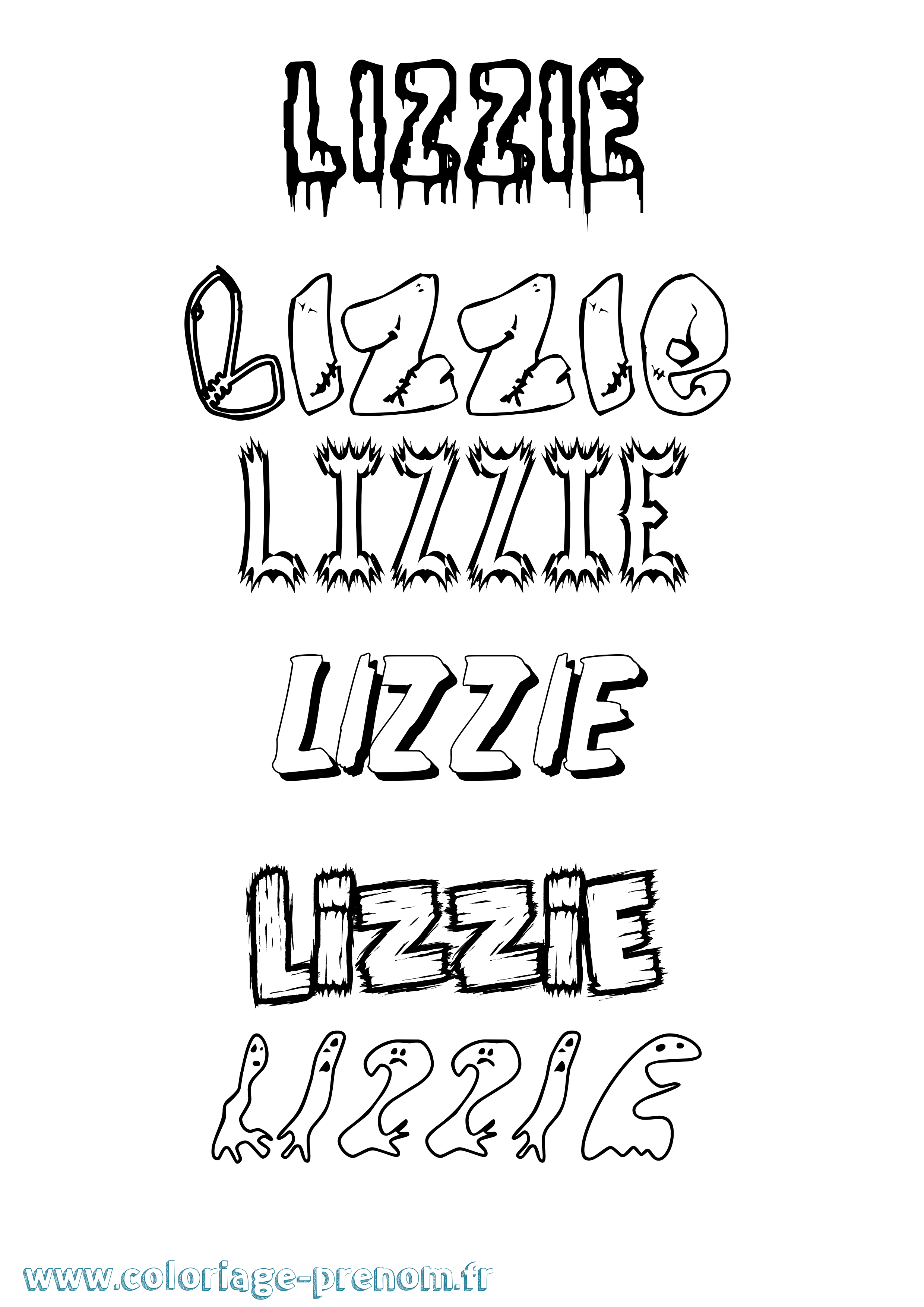 Coloriage Lizzie Frisson Coloriage prénom Lizzie Frisson