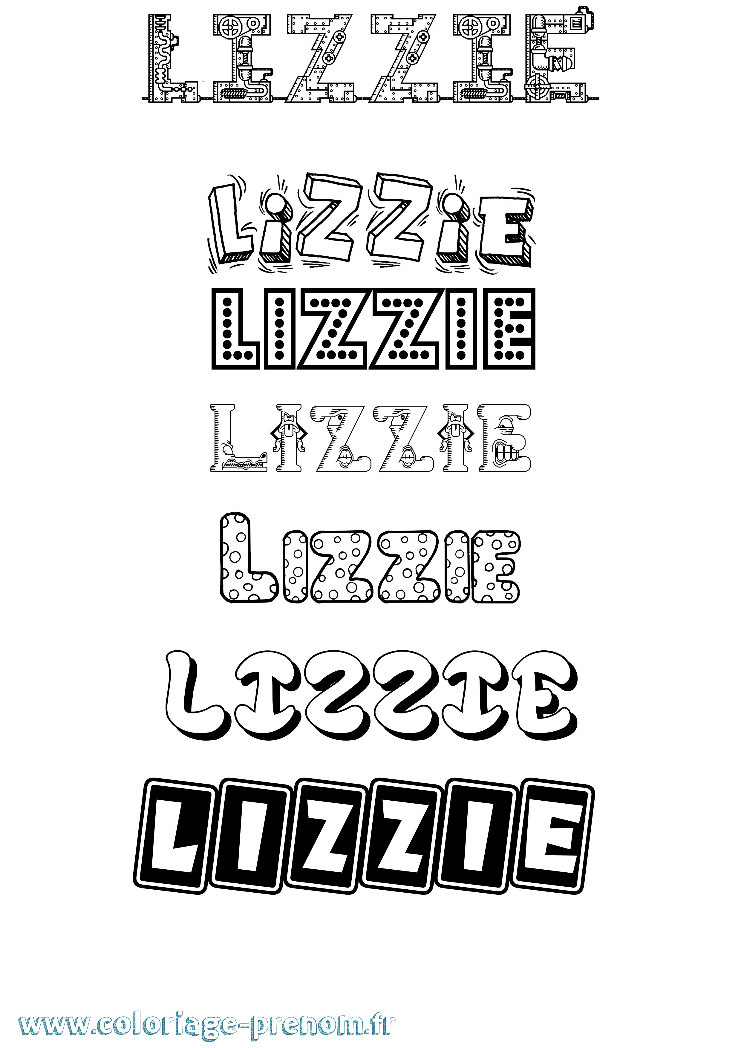 Coloriage Lizzie Fun Coloriage prénom Lizzie Fun