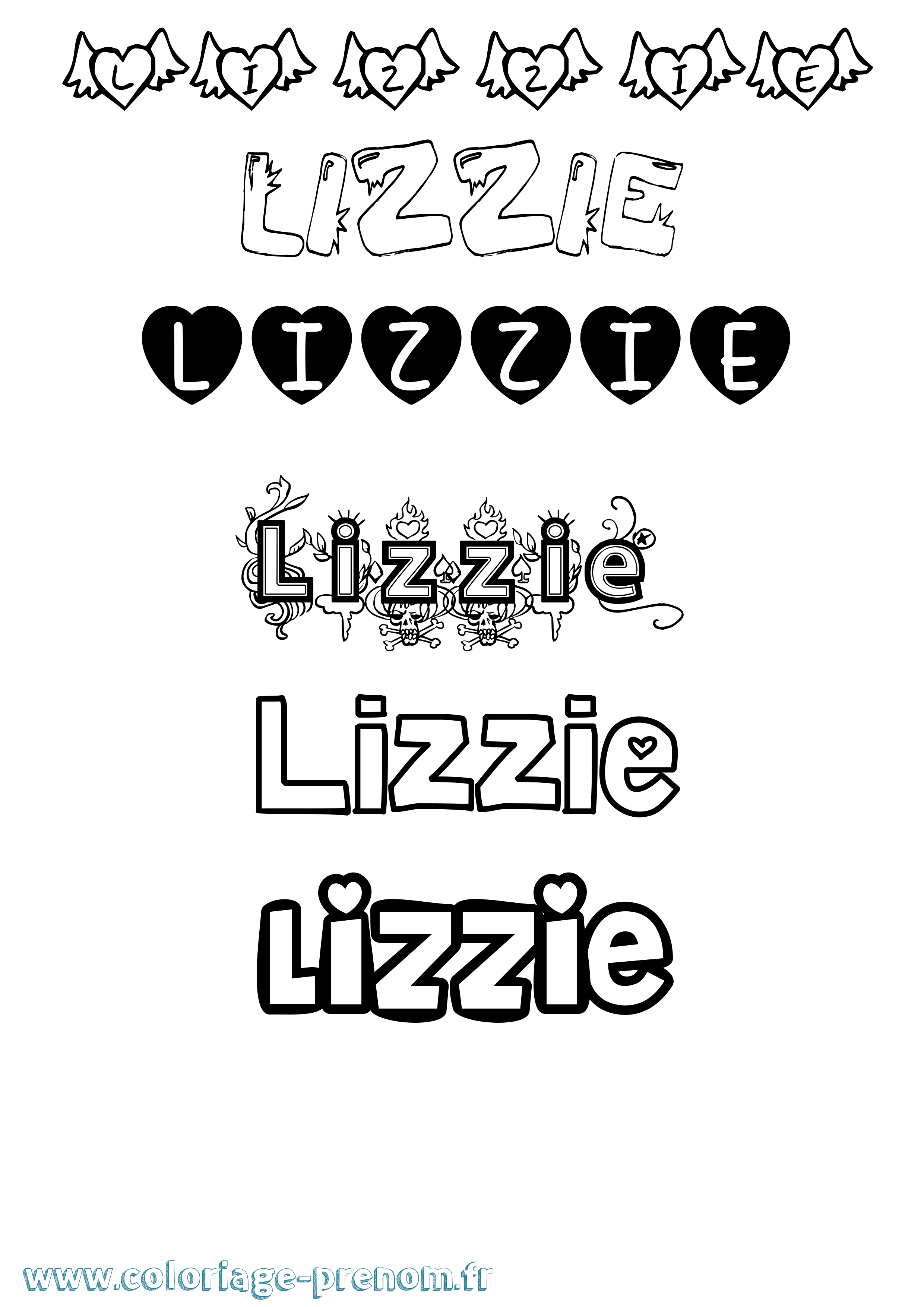 Coloriage Lizzie Girly Coloriage prénom Lizzie Girly