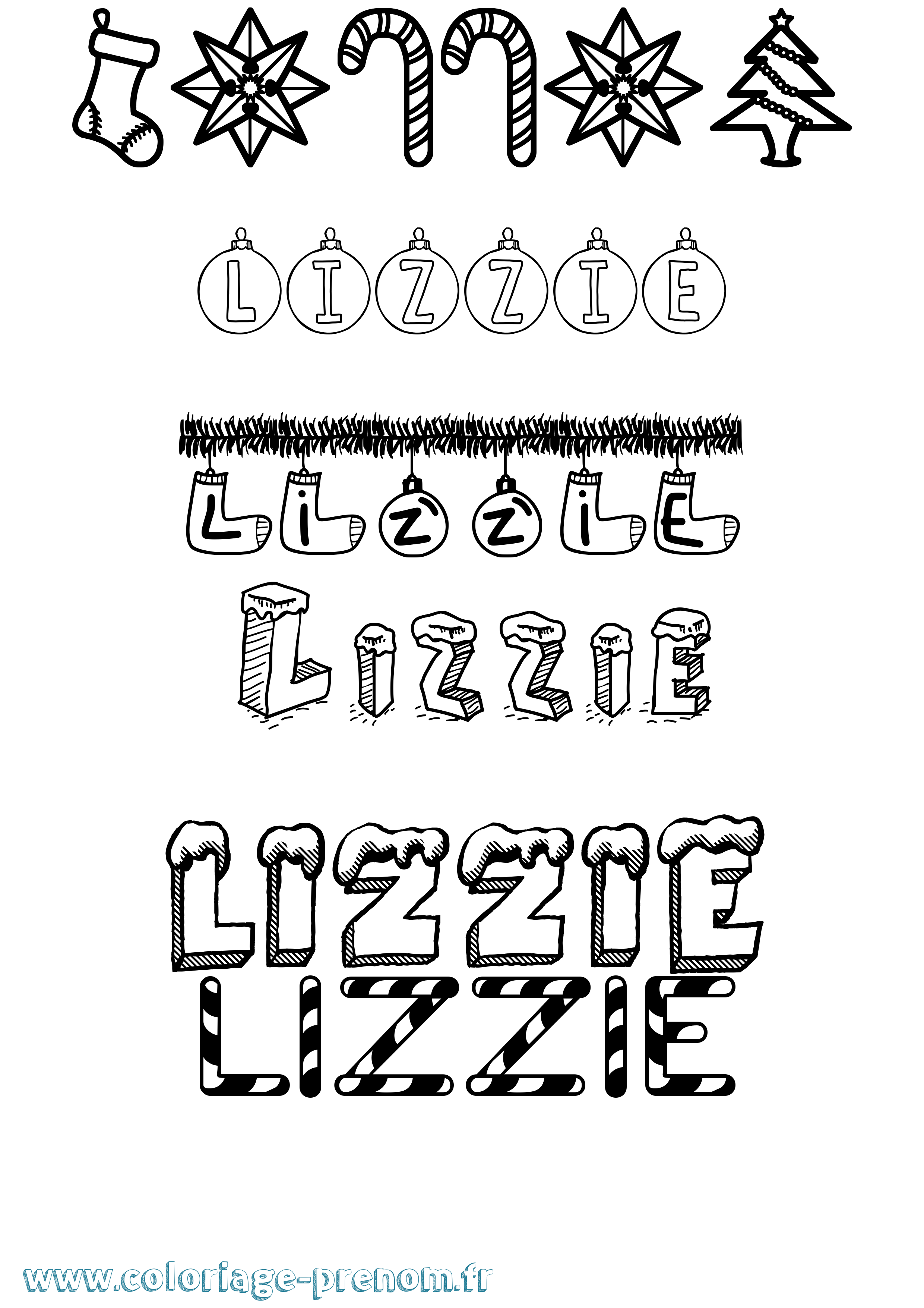 Coloriage Lizzie Noël Coloriage prénom Lizzie Noël