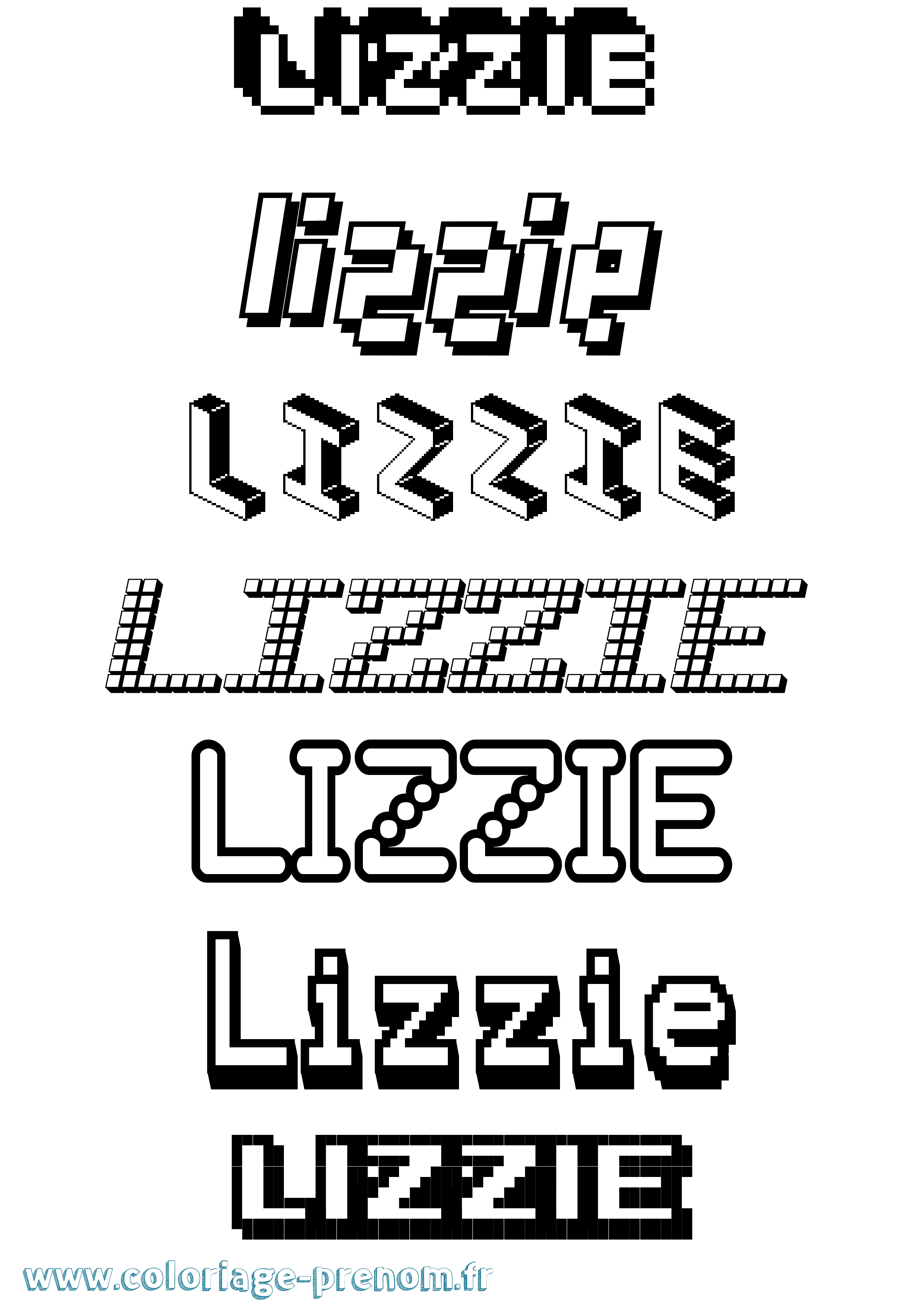 Coloriage Lizzie Pixel Coloriage prénom Lizzie Pixel