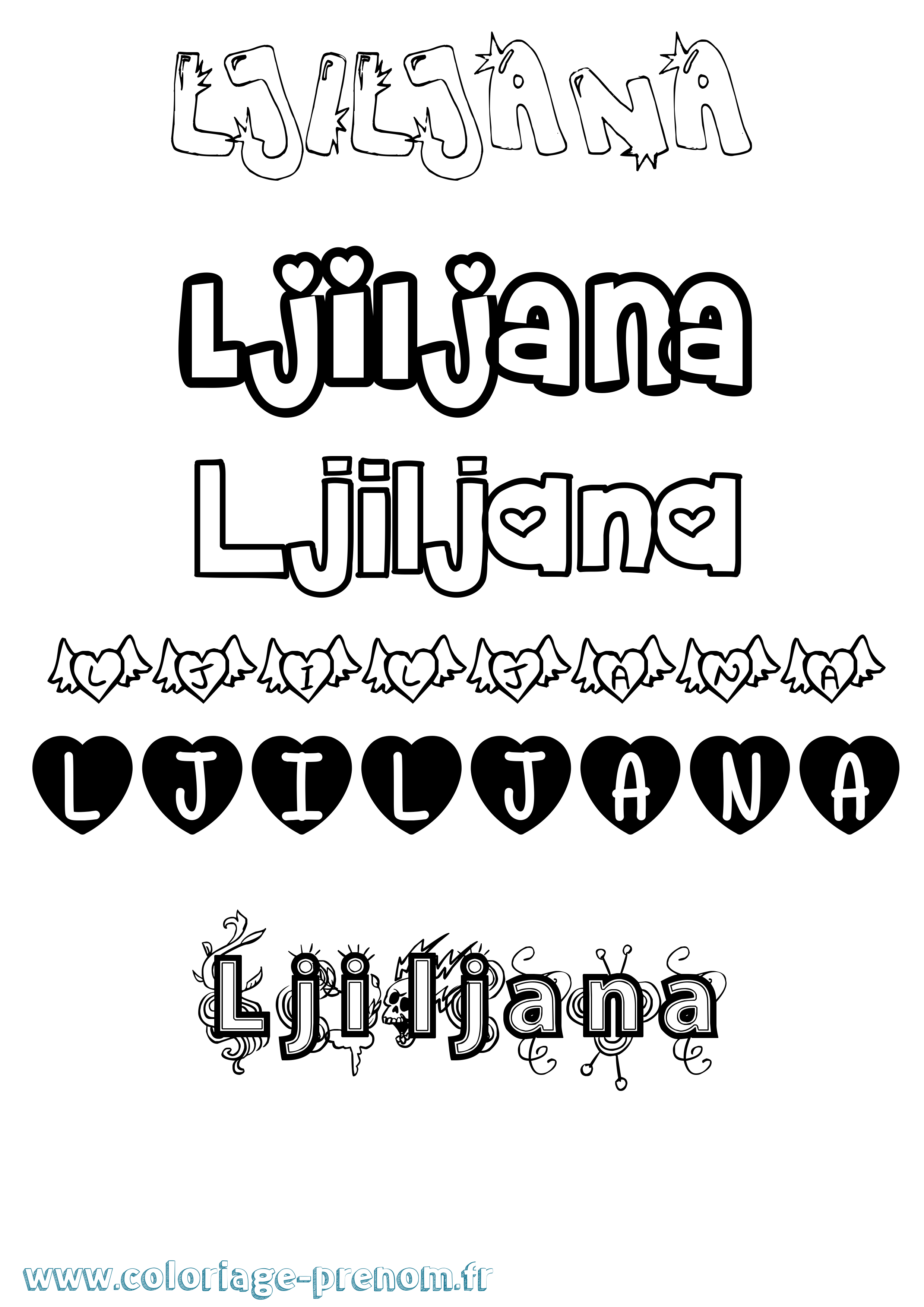 Coloriage Ljiljana Girly Coloriage prénom Ljiljana Girly