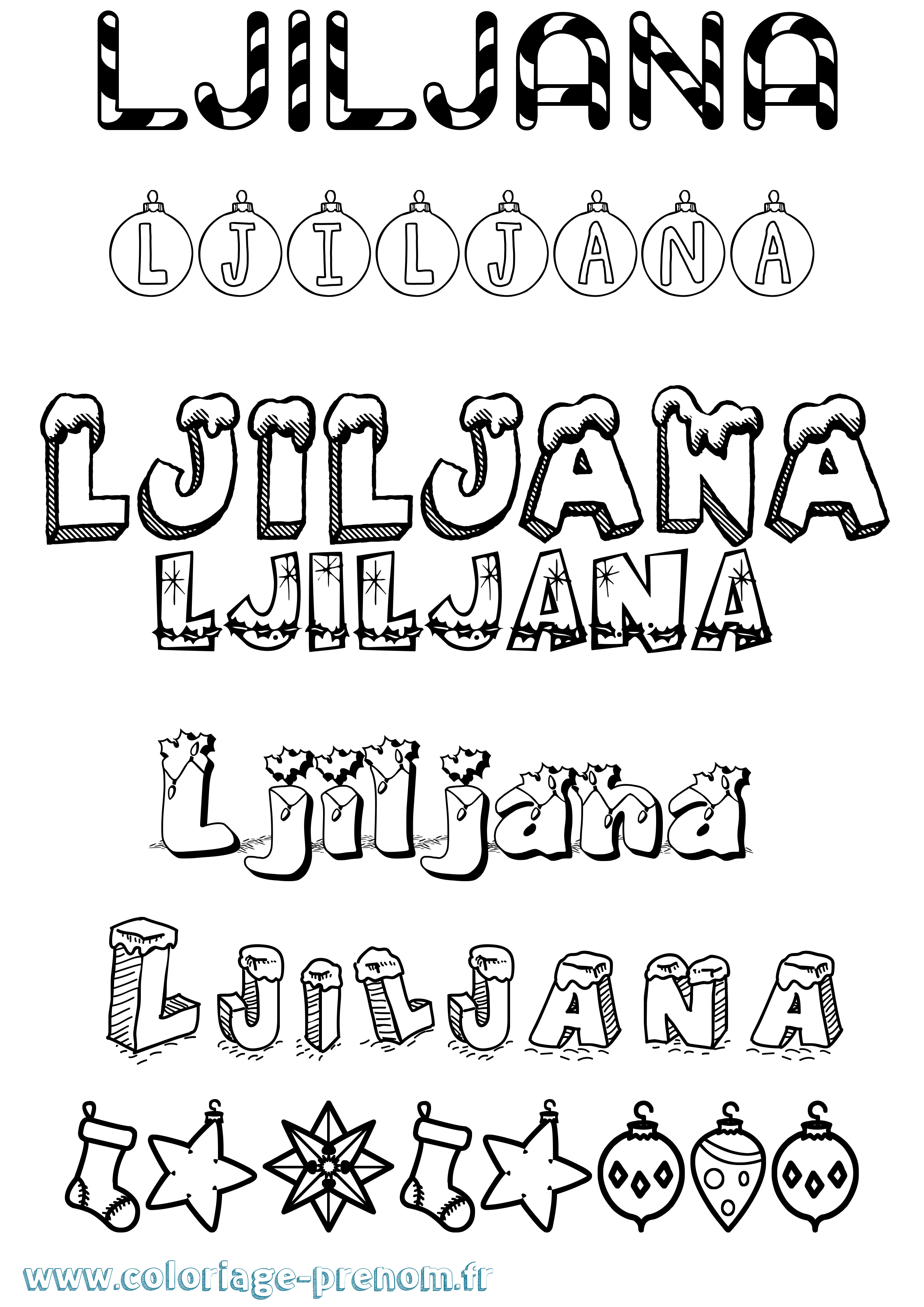Coloriage Ljiljana Noël Coloriage prénom Ljiljana Noël