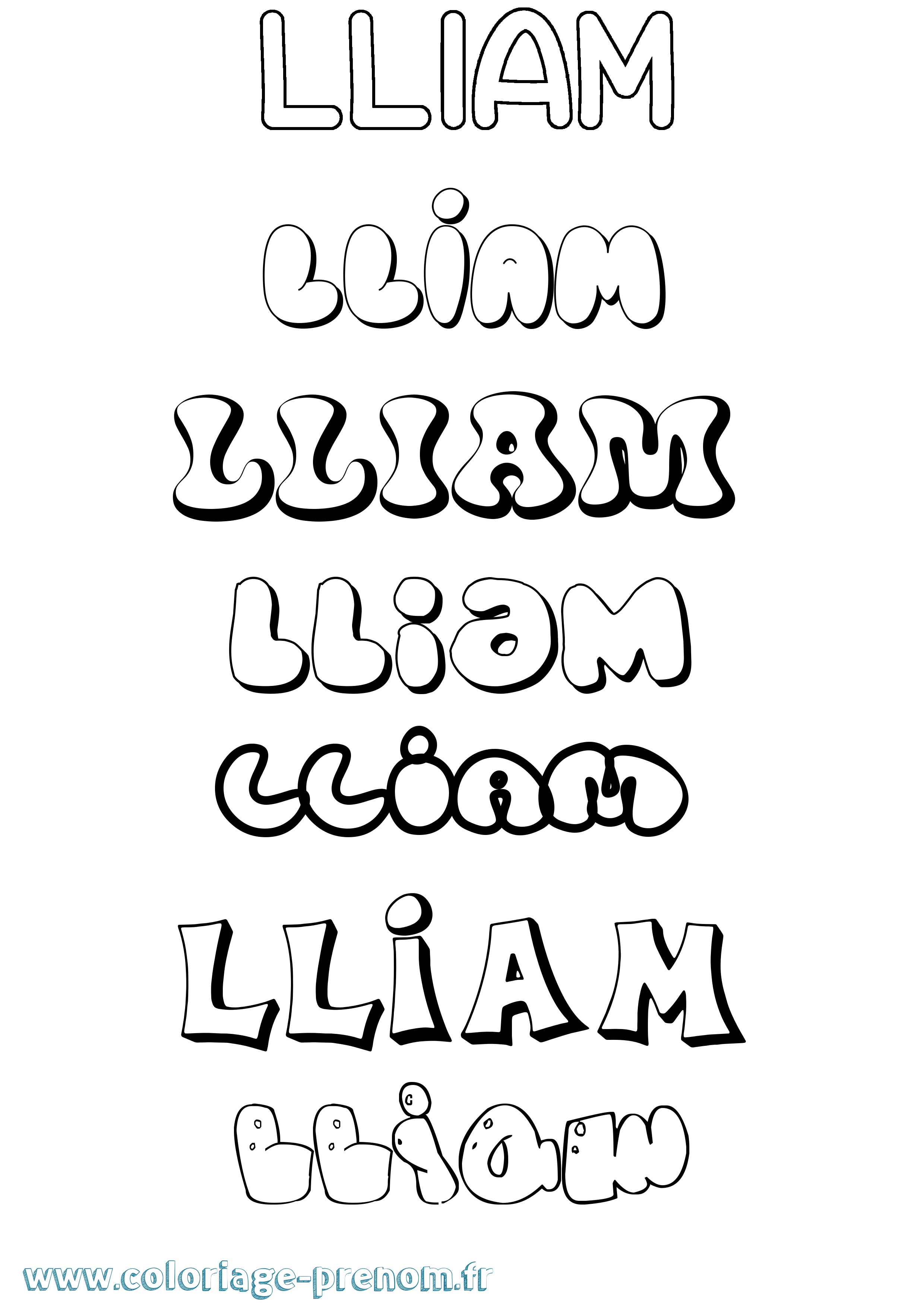 Coloriage Lliam Bubble Coloriage prénom Lliam Bubble