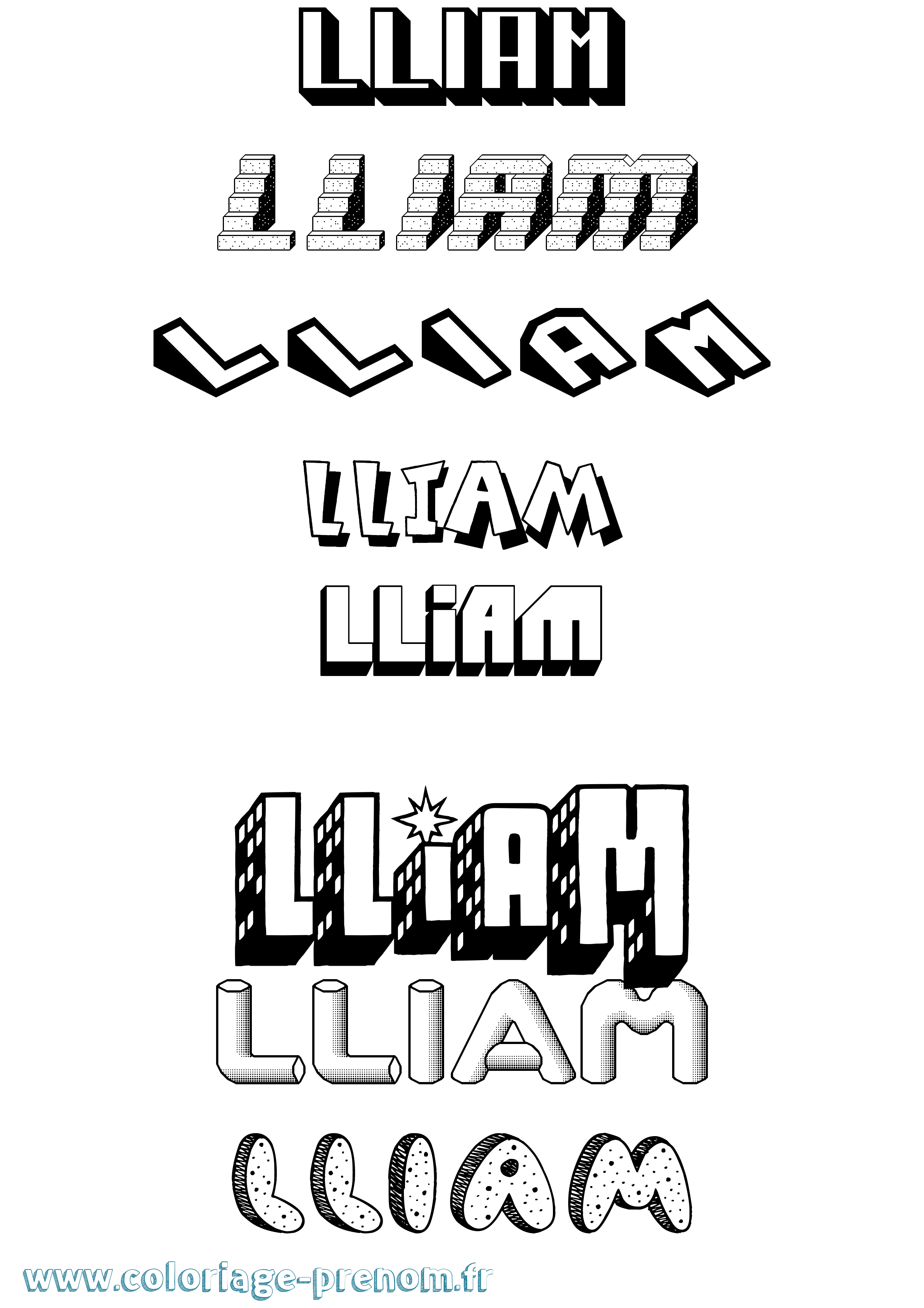 Coloriage Lliam Effet 3D Coloriage prénom Lliam Effet 3D