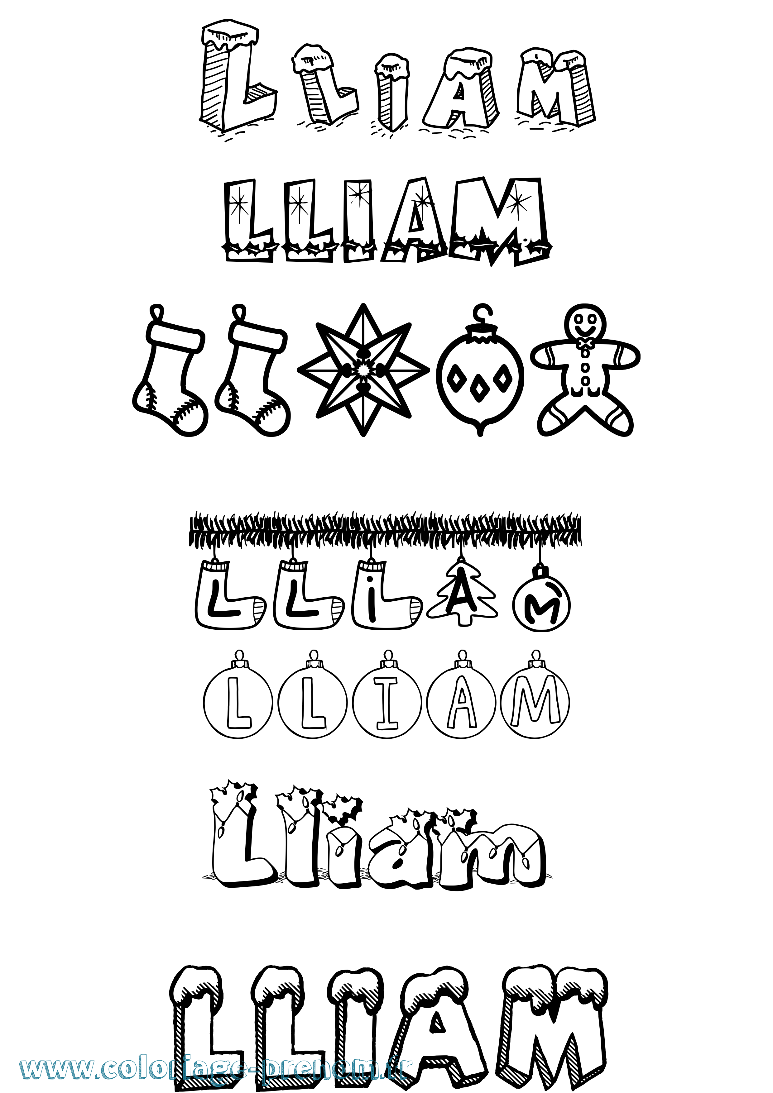 Coloriage Lliam Noël Coloriage prénom Lliam Noël