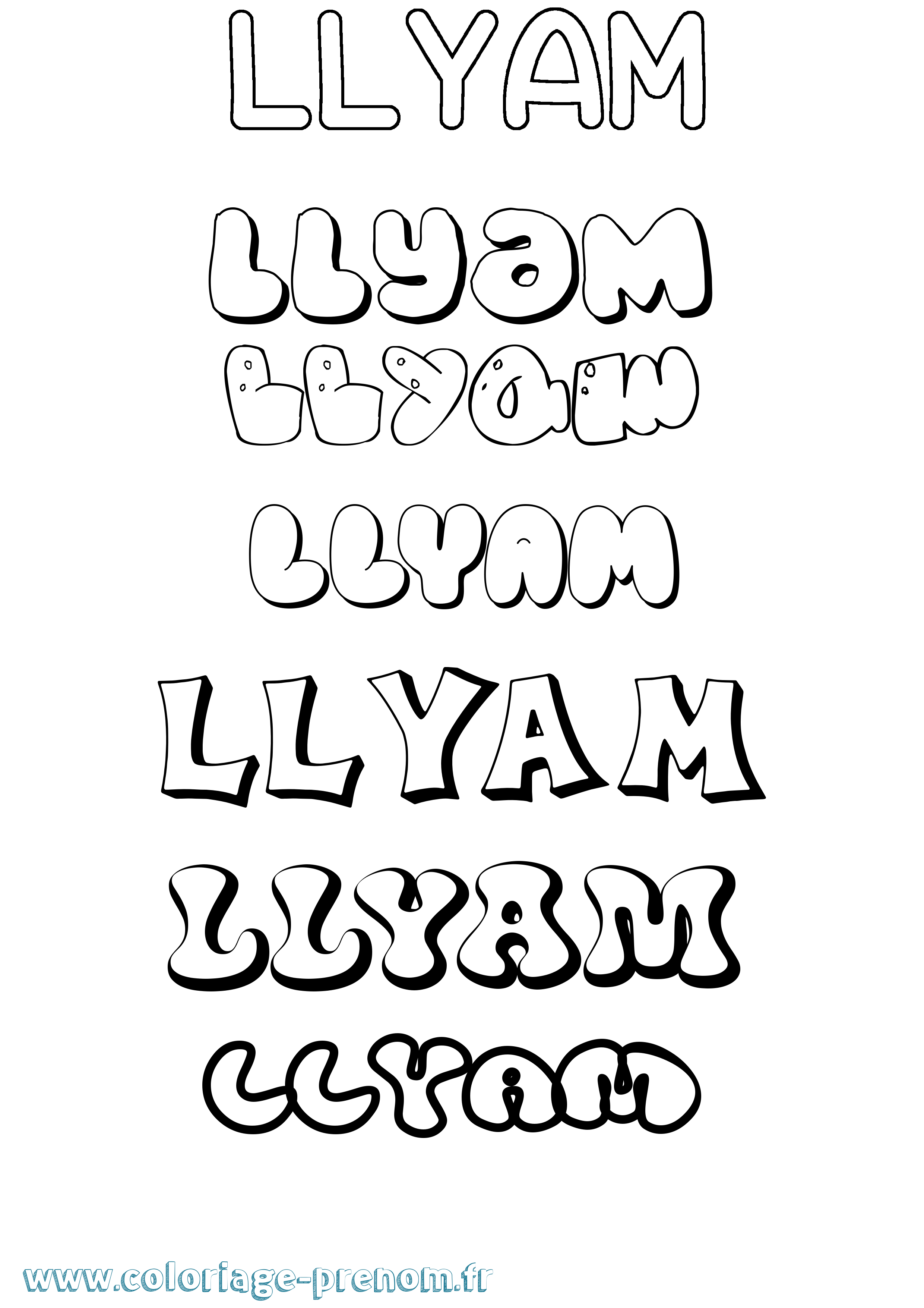 Coloriage Llyam Bubble Coloriage prénom Llyam Bubble