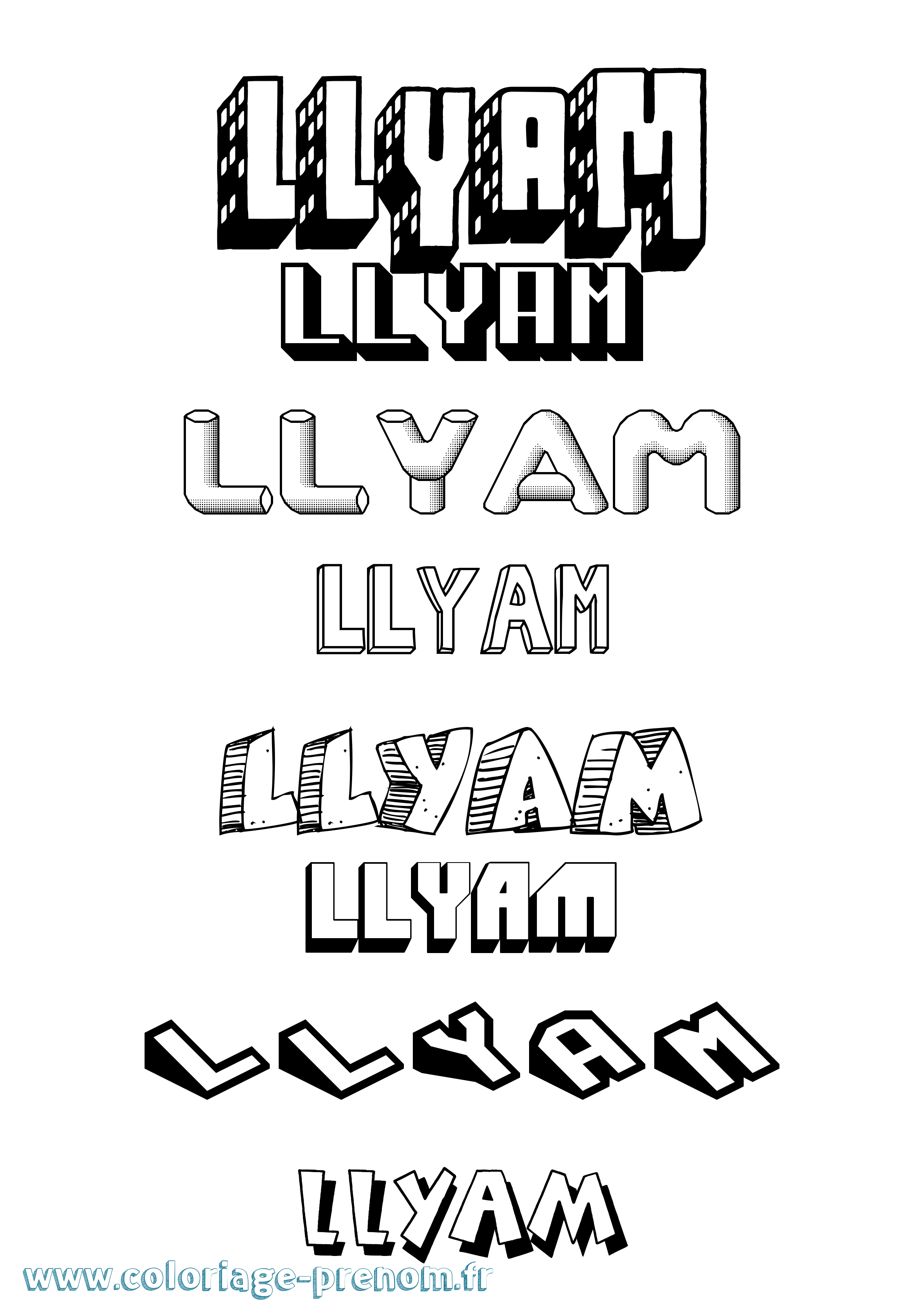 Coloriage Llyam Effet 3D Coloriage prénom Llyam Effet 3D