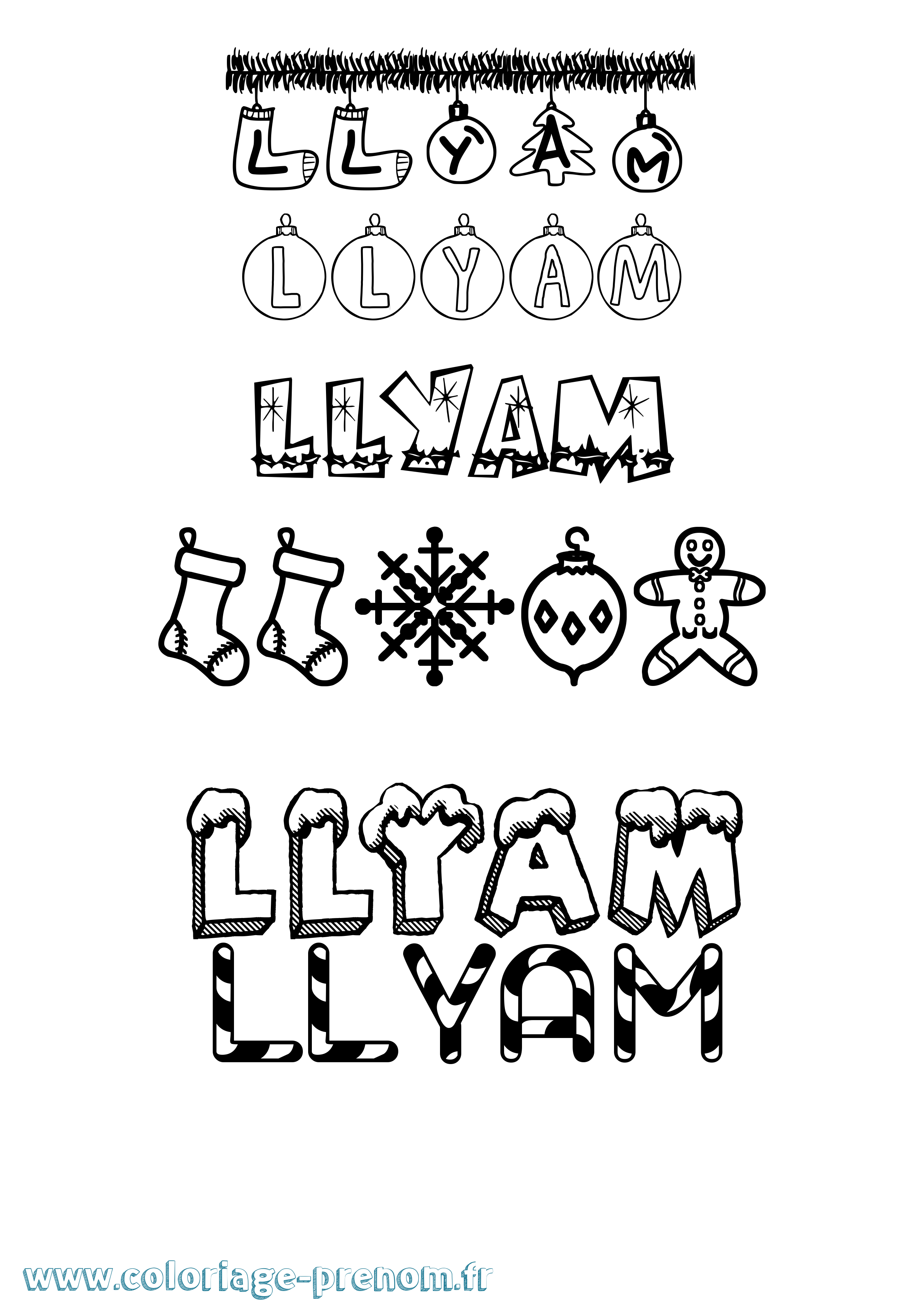 Coloriage Llyam Noël Coloriage prénom Llyam Noël