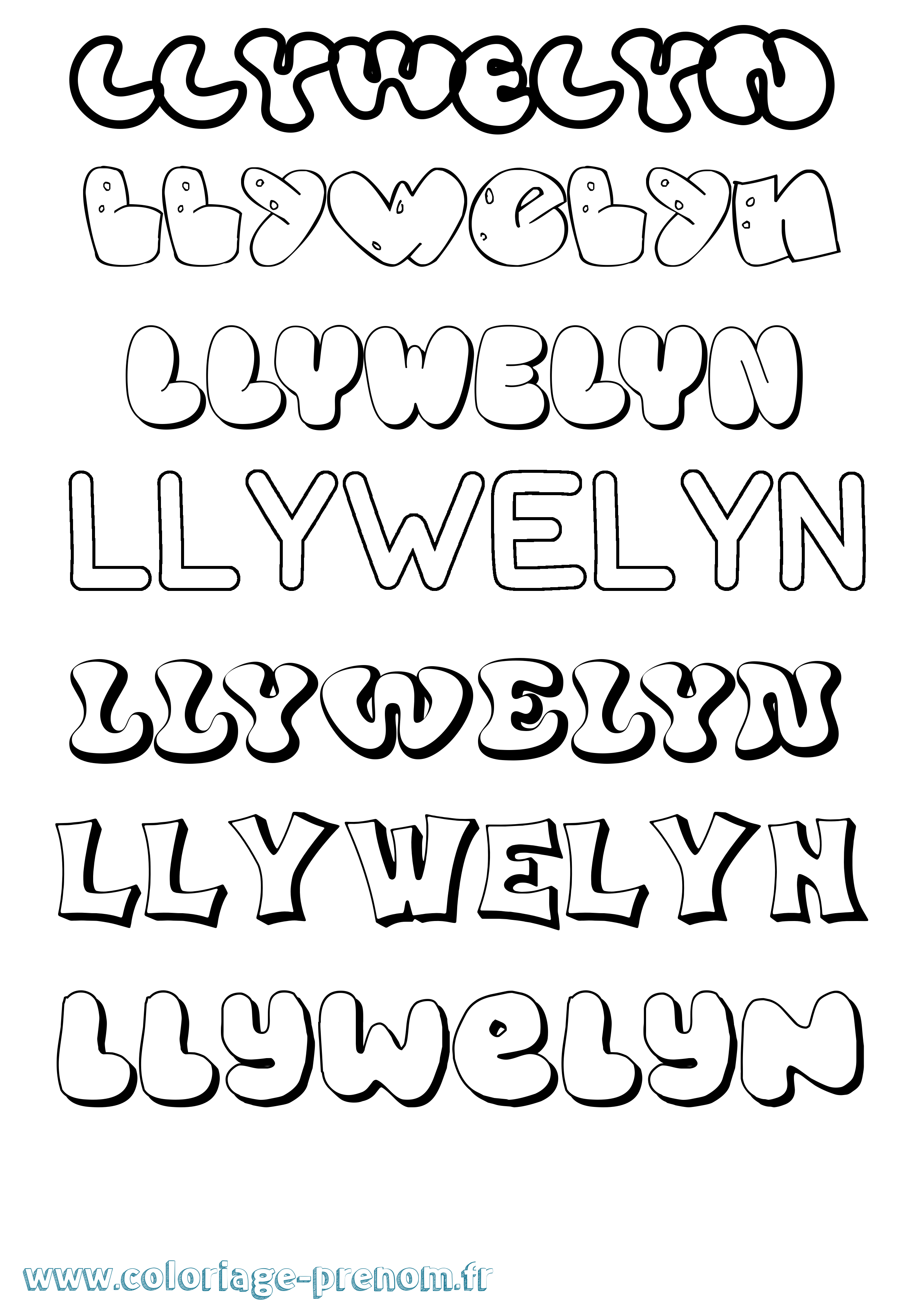 Coloriage Llywelyn Bubble Coloriage prénom Llywelyn Bubble