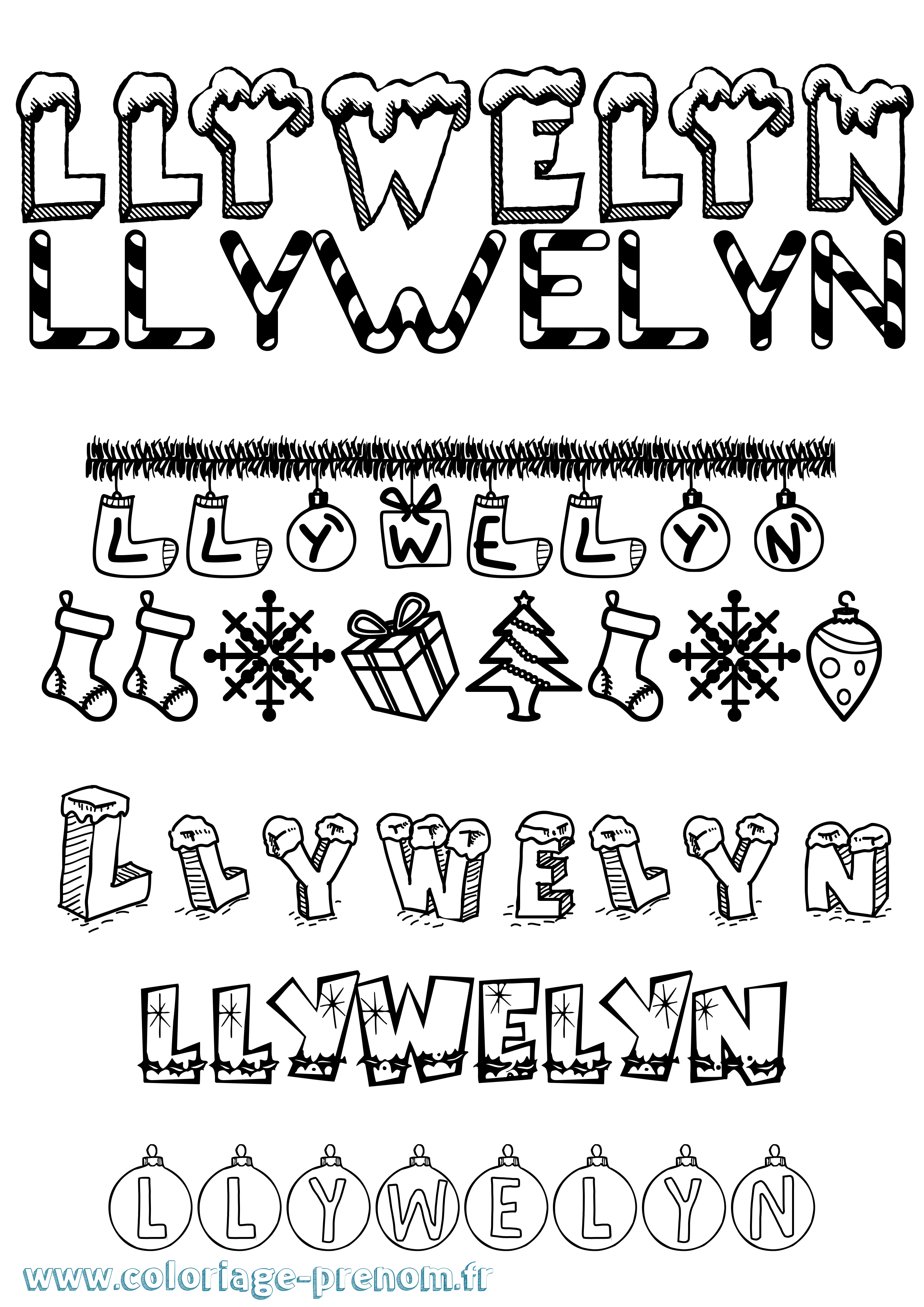 Coloriage Llywelyn Noël Coloriage prénom Llywelyn Noël