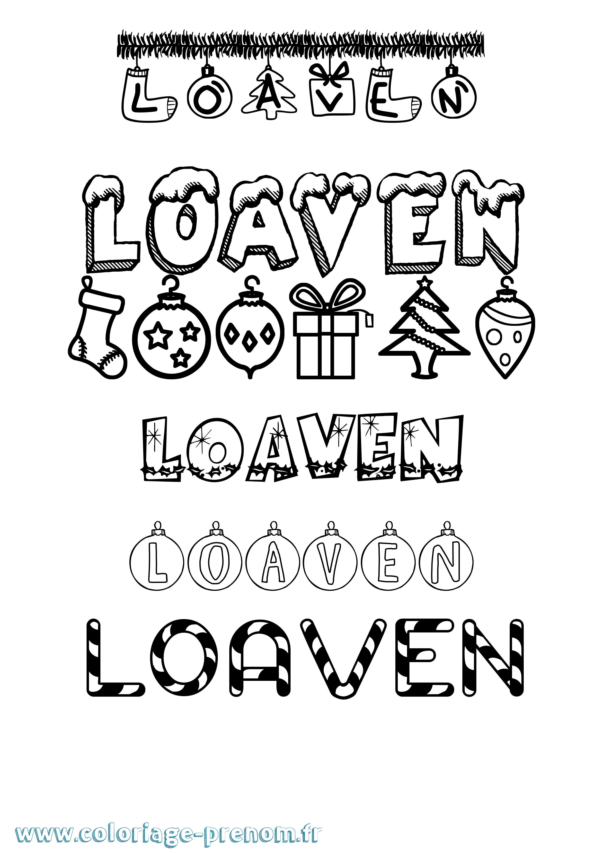 Coloriage Loaven Noël Coloriage prénom Loaven Noël