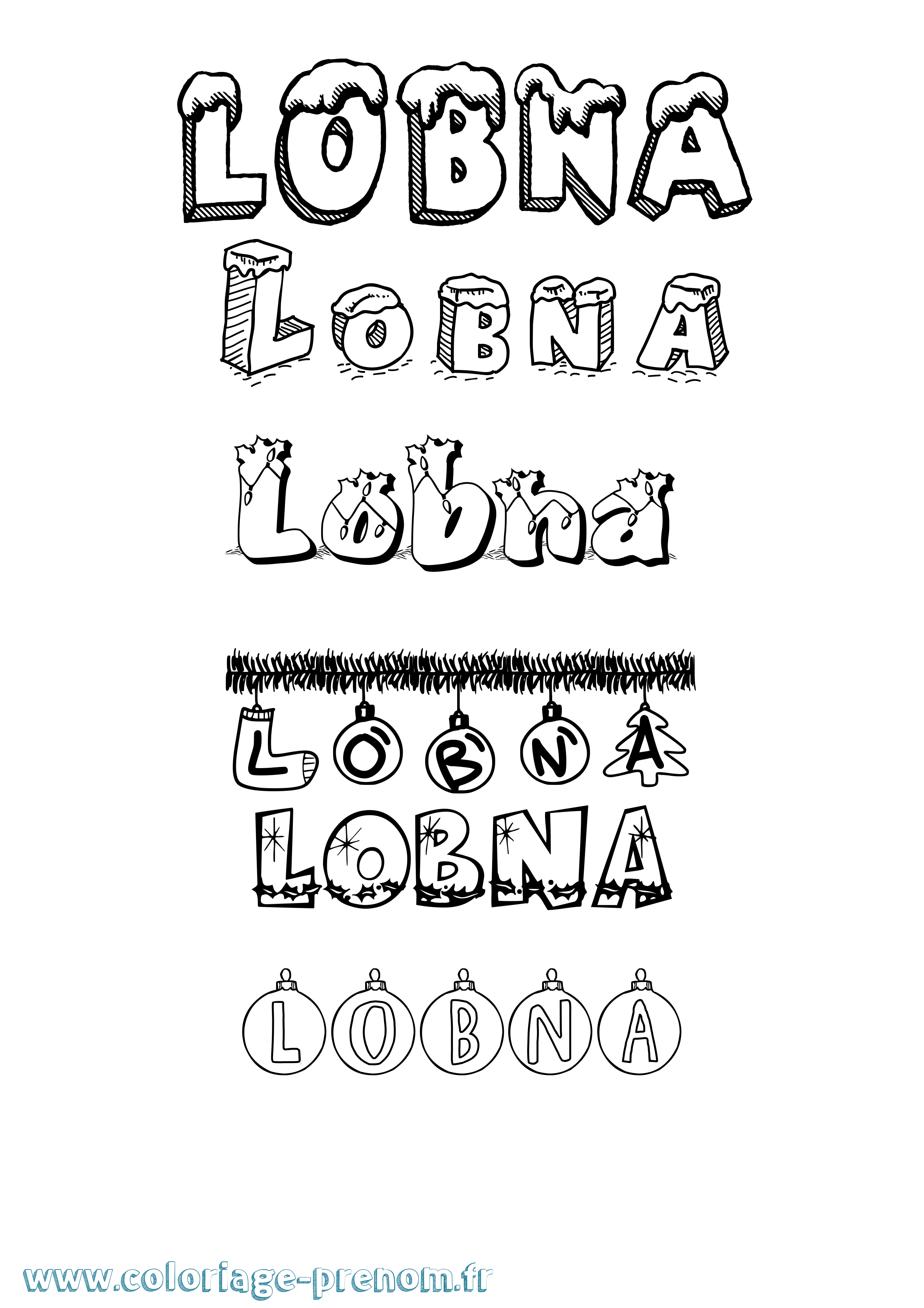 Coloriage Lobna Noël Coloriage prénom Lobna Noël