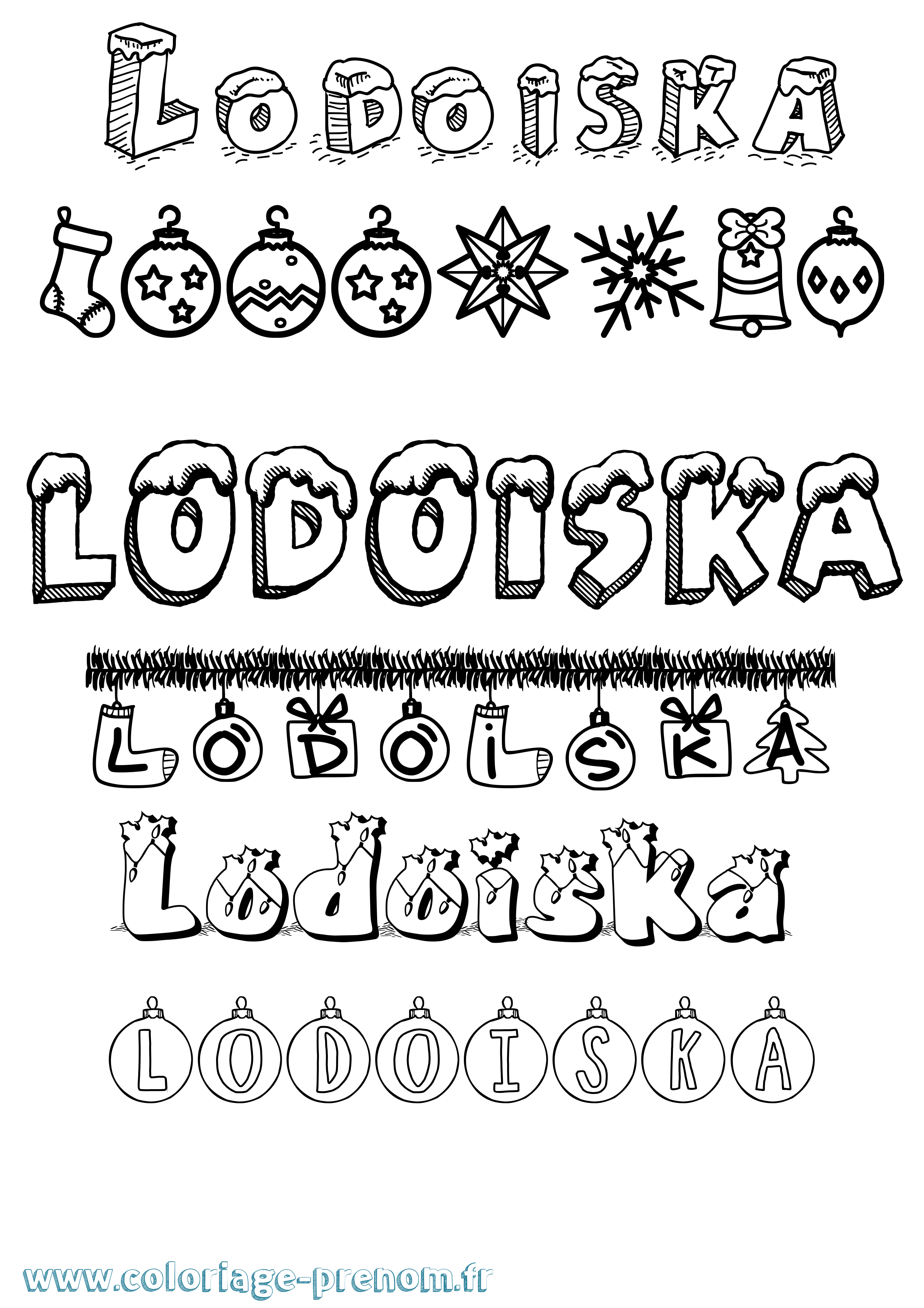 Coloriage Lodoiska Noël Coloriage prénom Lodoiska Noël