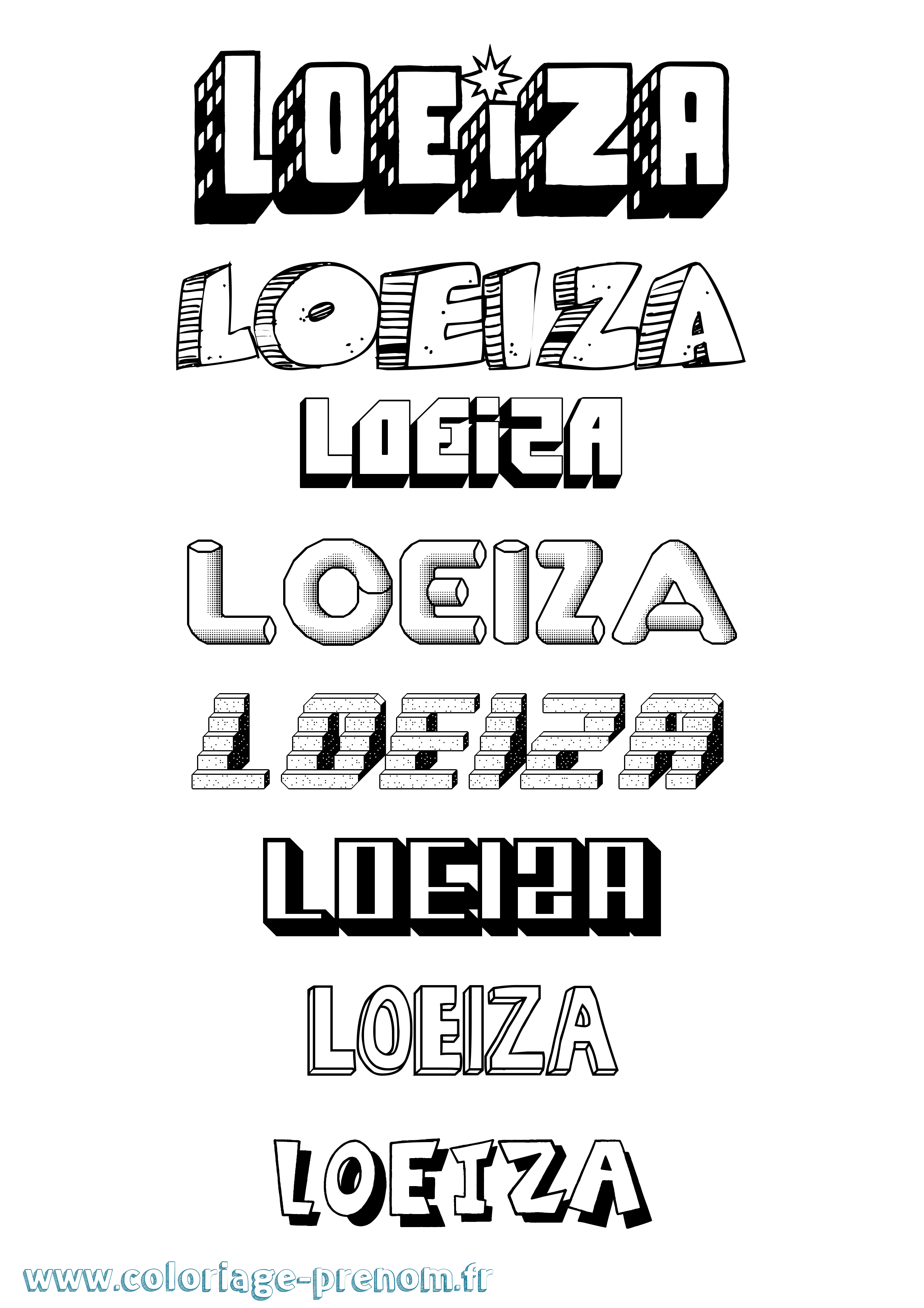 Coloriage Loeiza Effet 3D Coloriage prénom Loeiza Effet 3D