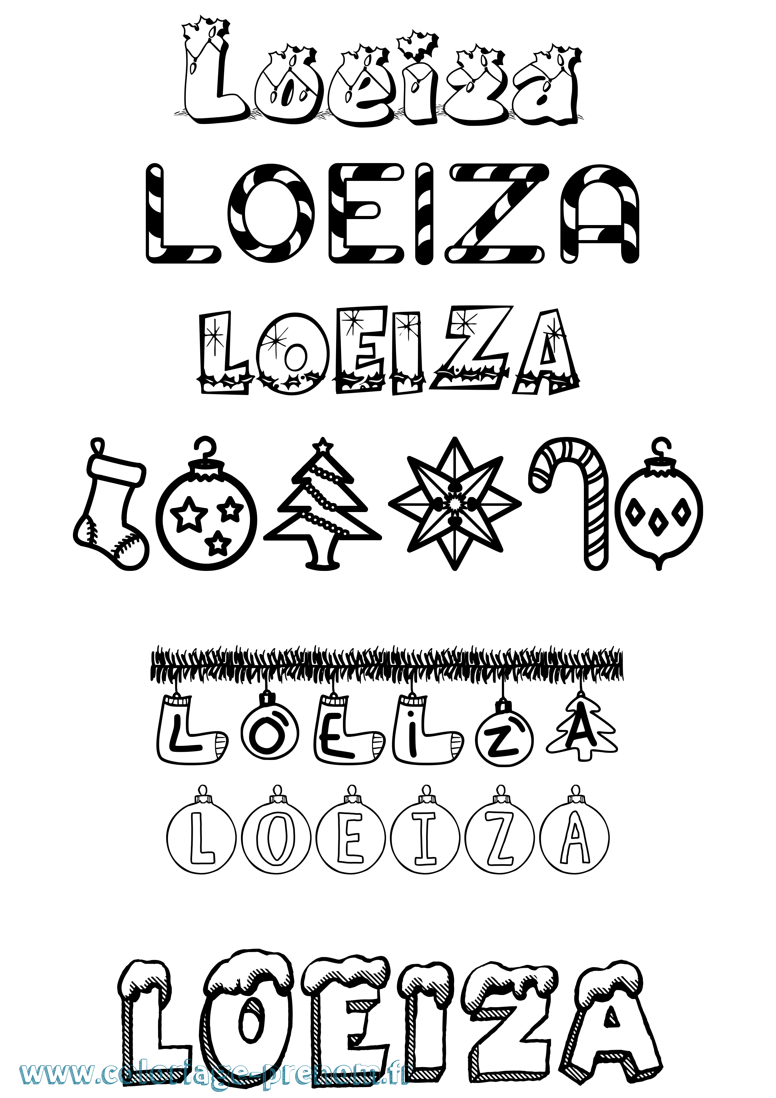 Coloriage Loeiza Noël Coloriage prénom Loeiza Noël