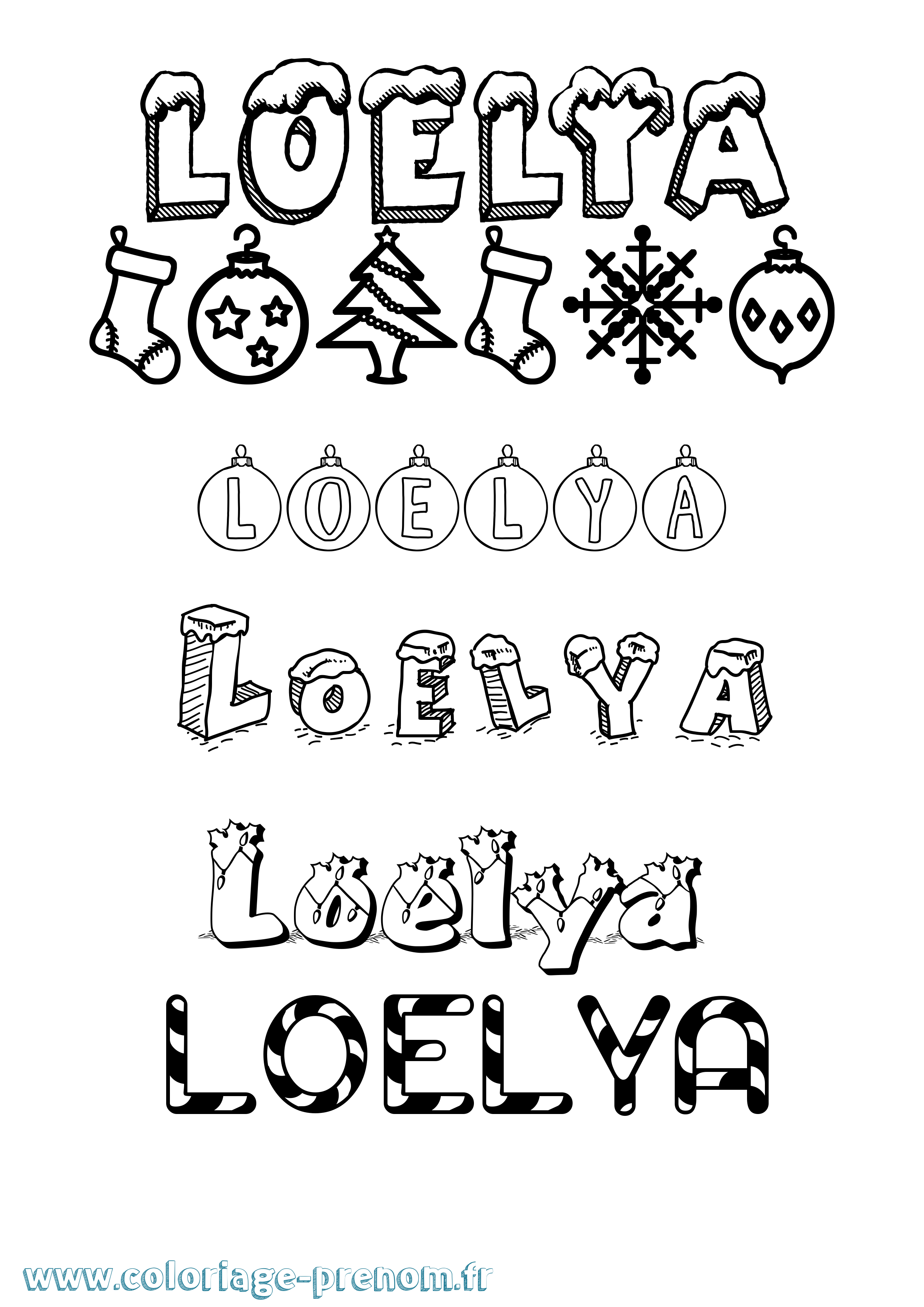 Coloriage Loelya Noël Coloriage prénom Loelya Noël