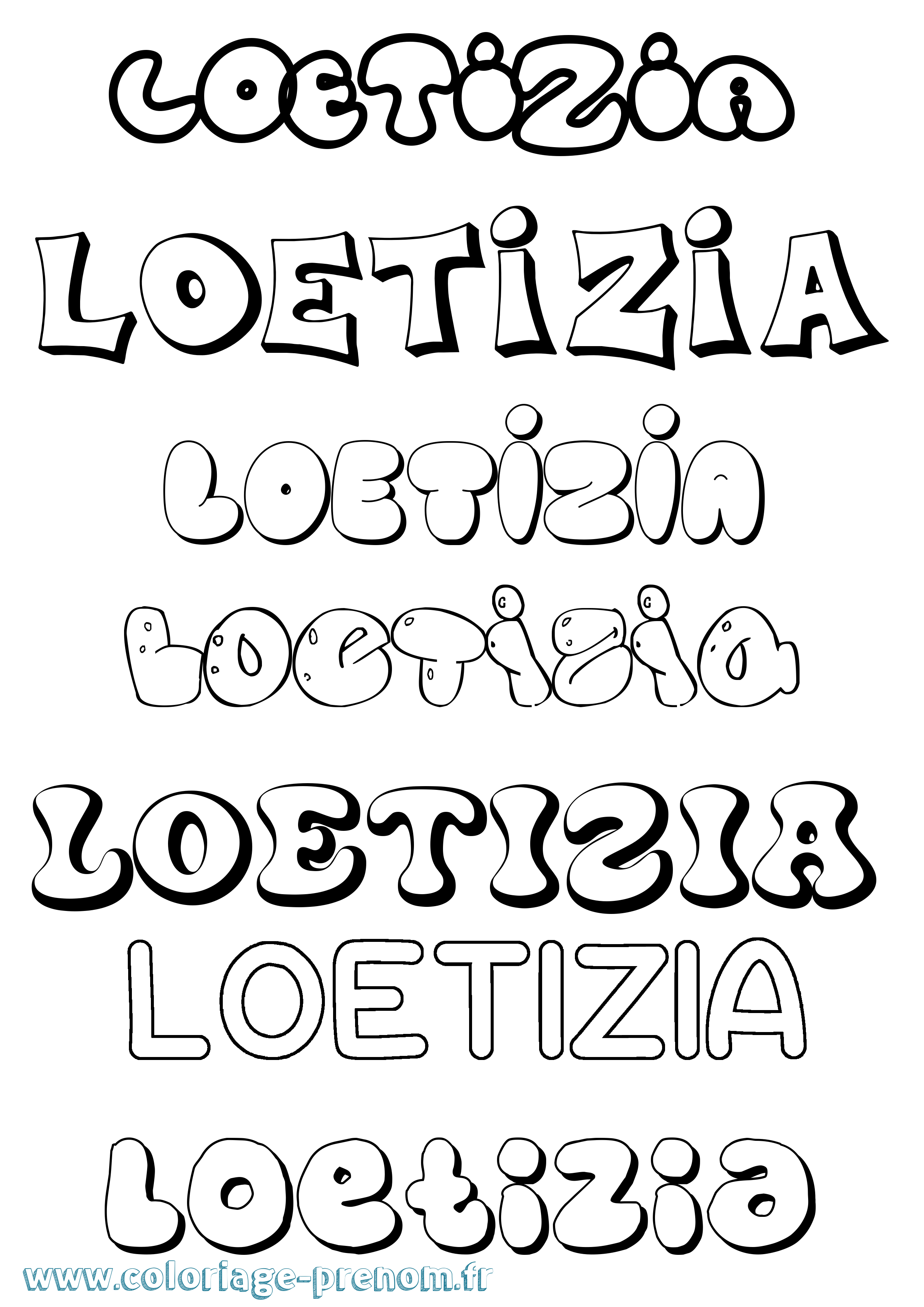 Coloriage Loetizia Bubble Coloriage prénom Loetizia Bubble